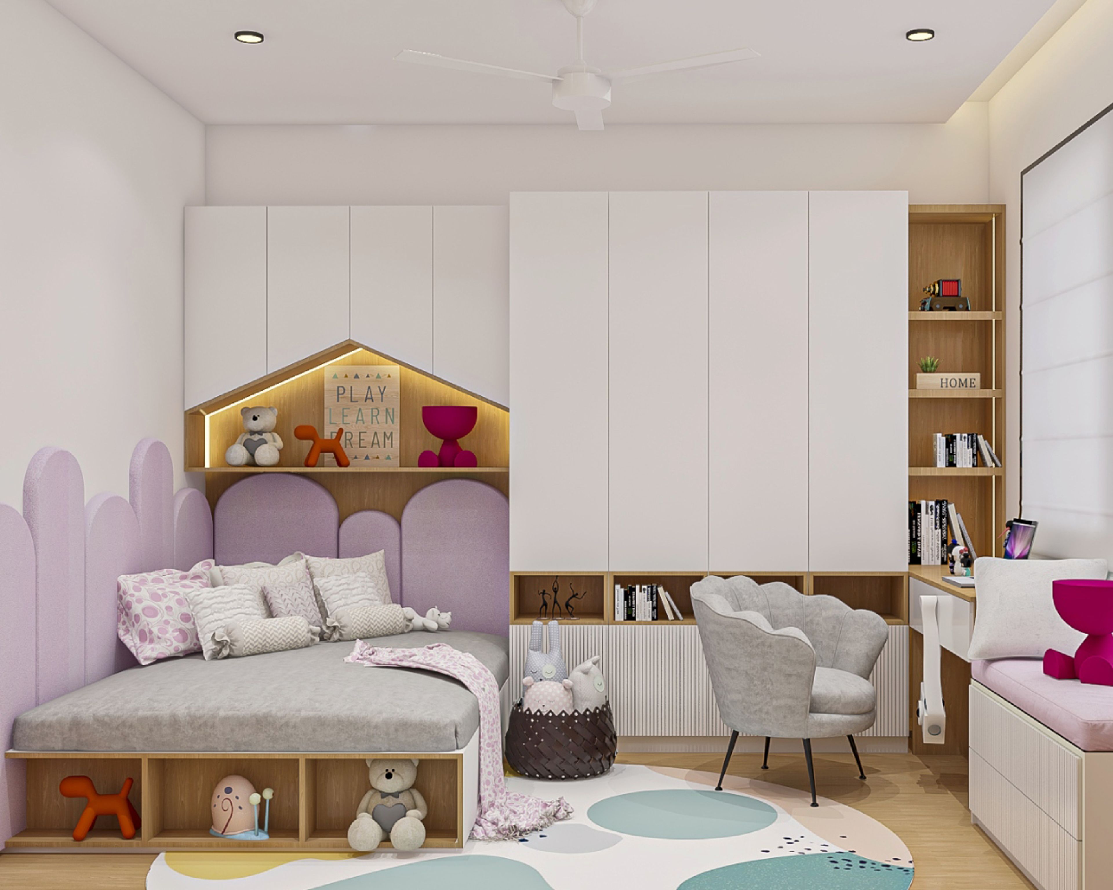 Space-Saving Kids’ Bedroom Design with House-Shaped Shelf