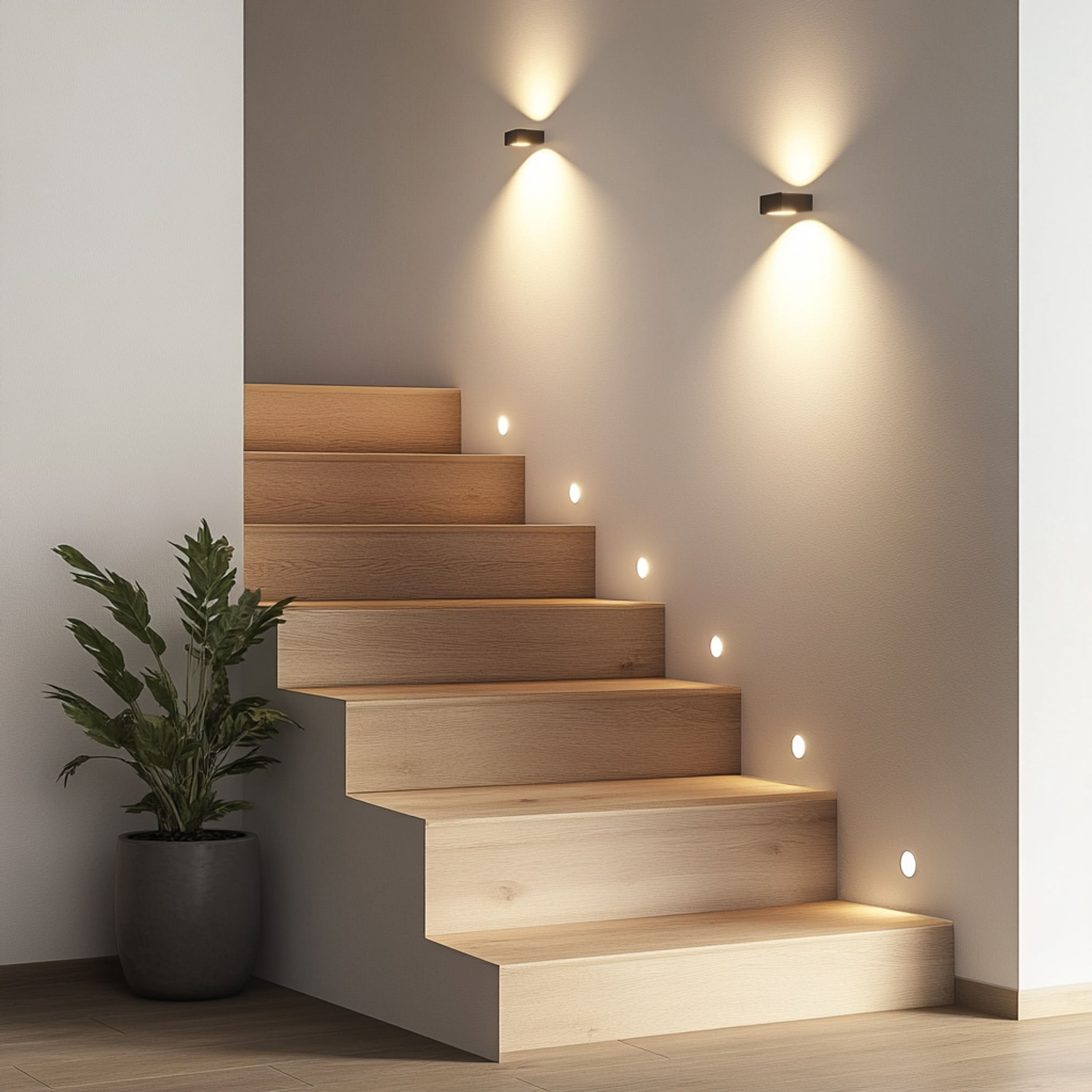 Scandinavian Straight Staircase Design with Wooden and Concrete