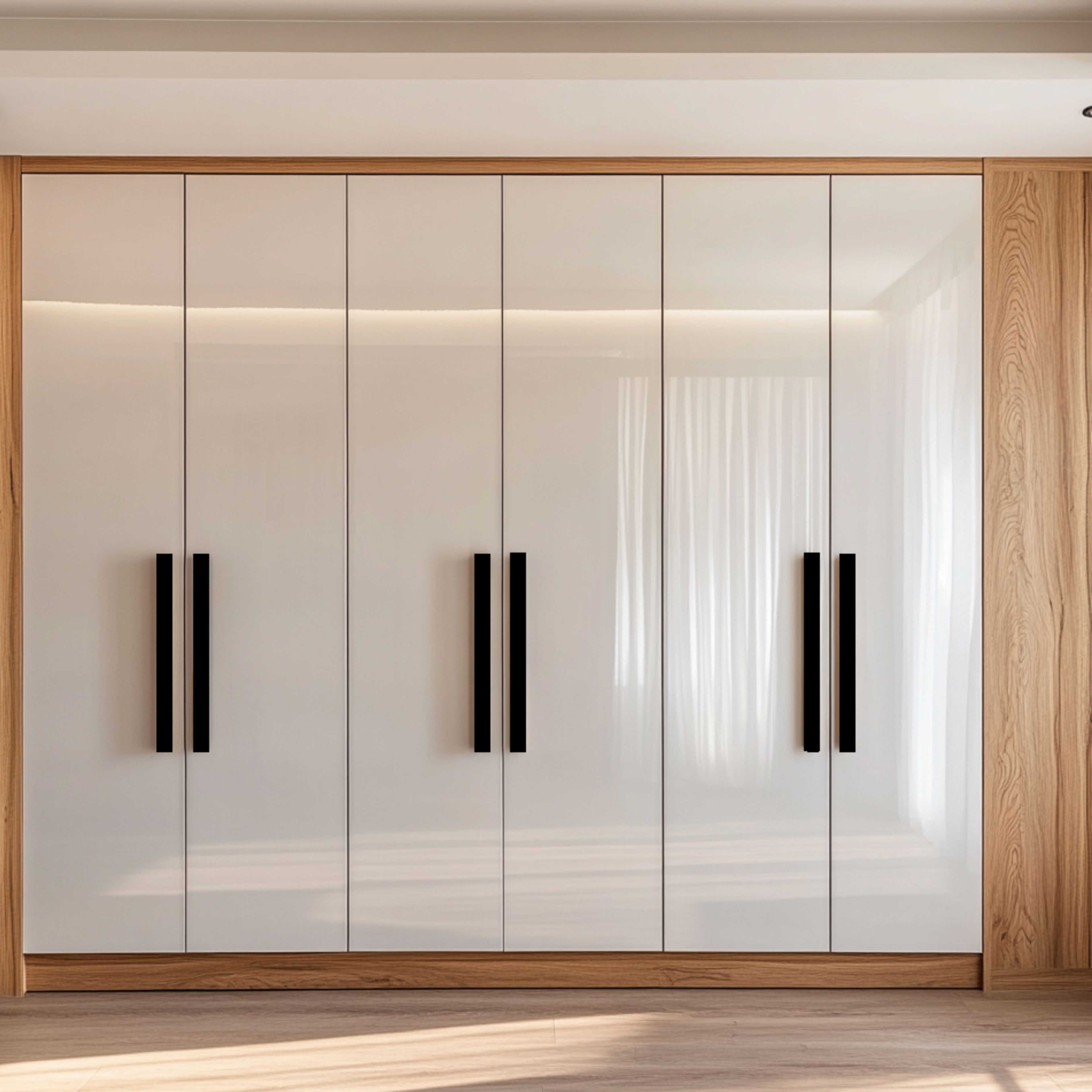 Modern White 6-Door Swing Wardrobe Design in High Gloss Finish
