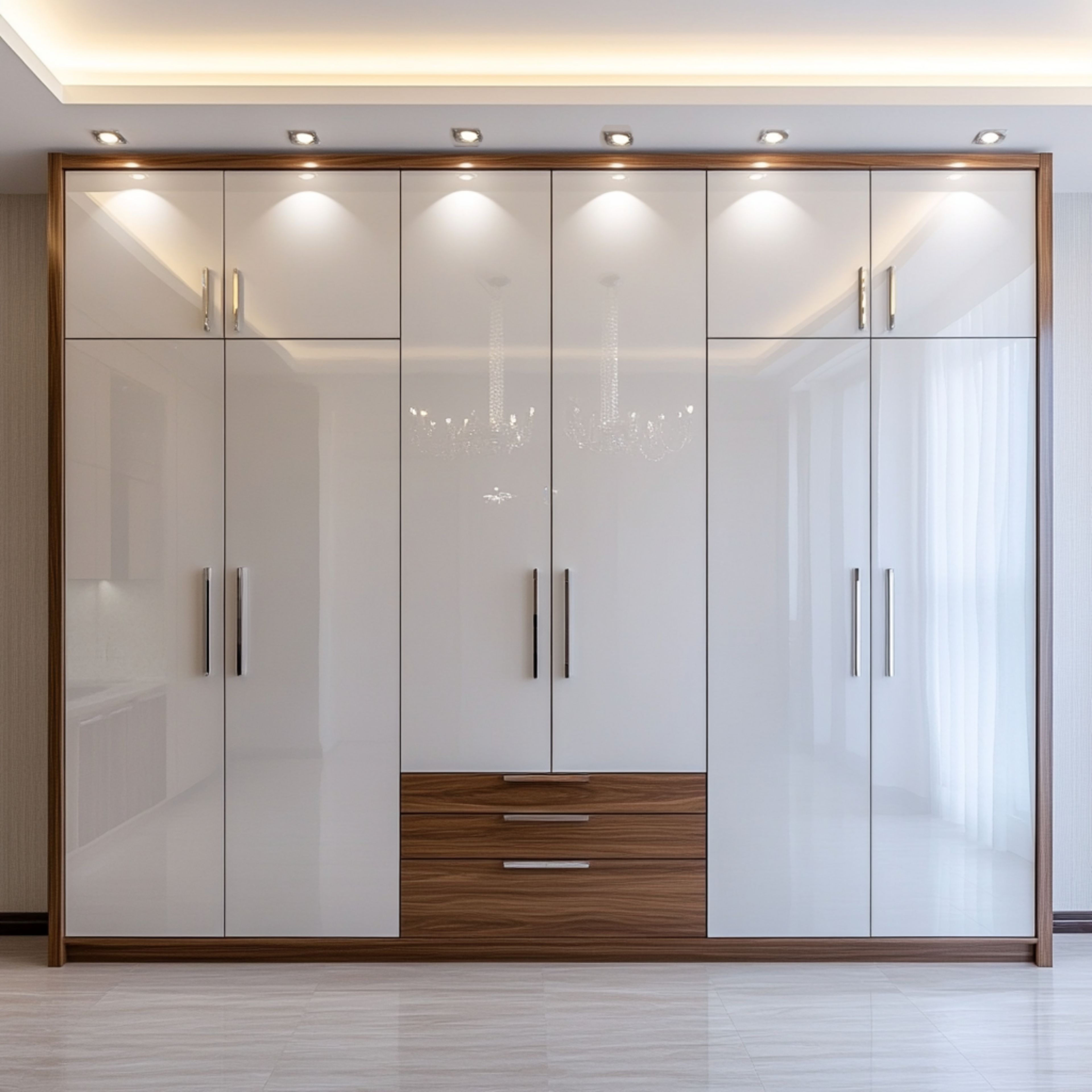 Modern 4-Door Swing Wardrobe Design in White with High Gloss Finish