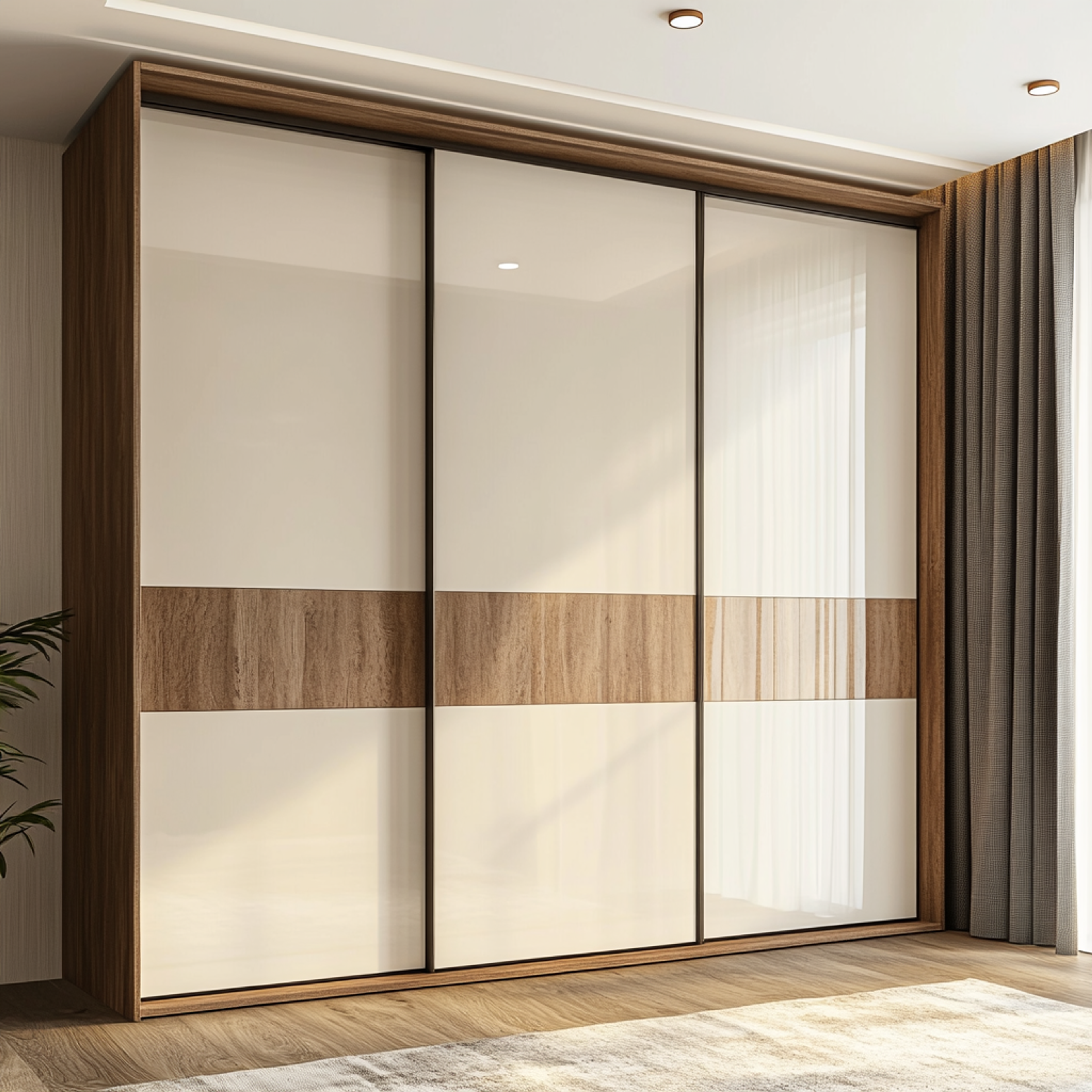 Contemporary 3-Door Sliding Wardrobe Design with White Finish