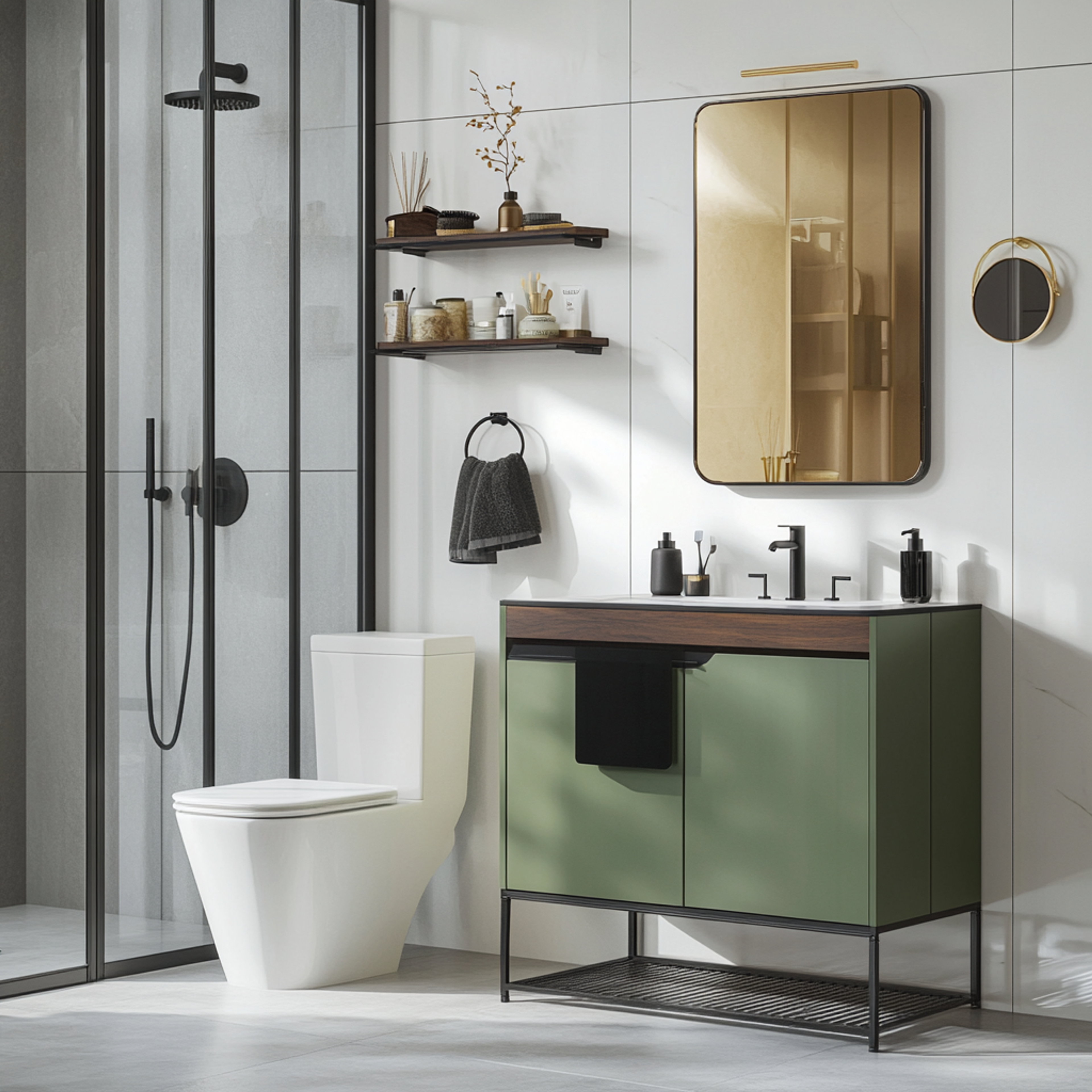 Modern Bathroom Design with White Tiles and Marble Countertop