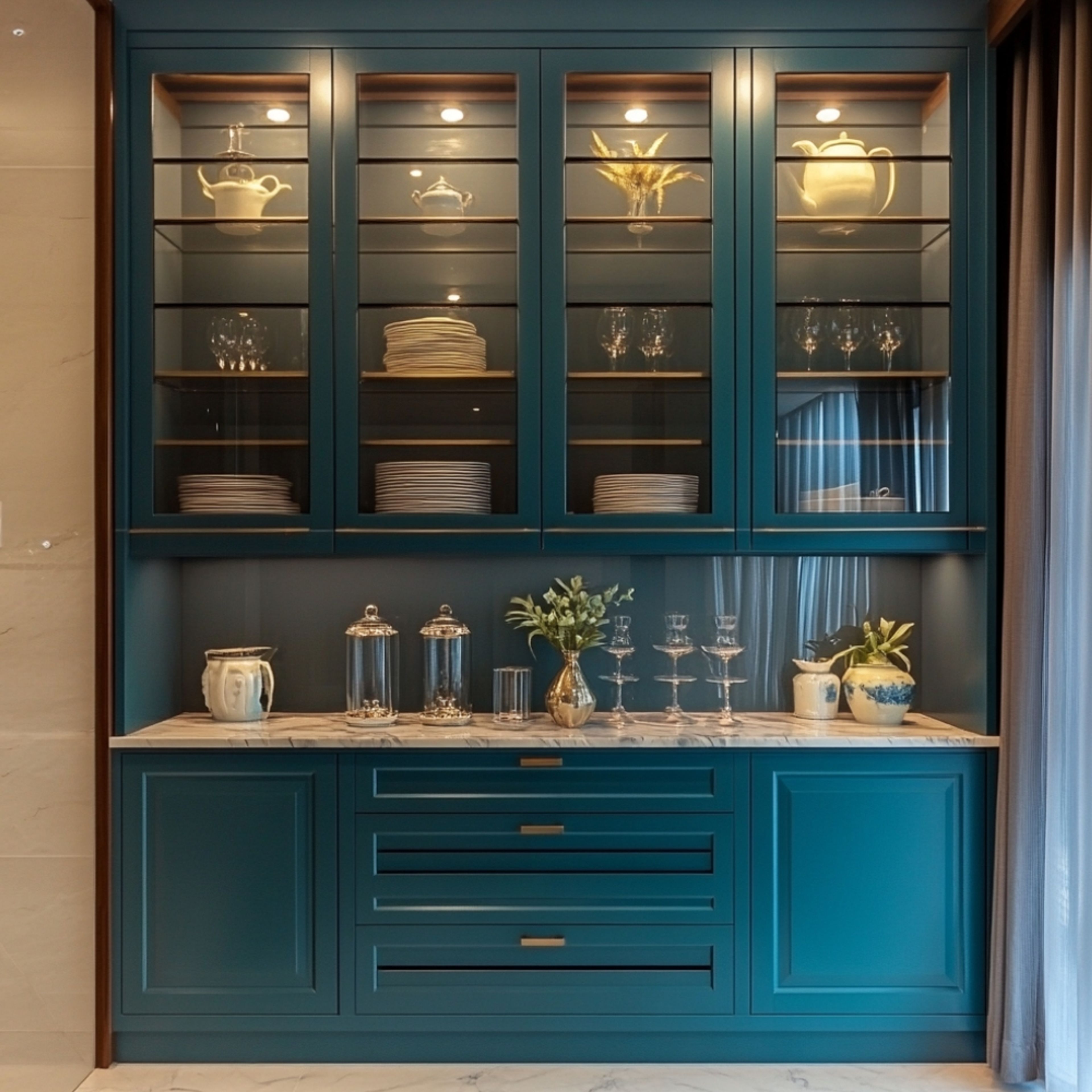 Aqua Blue Crockery Unit Design