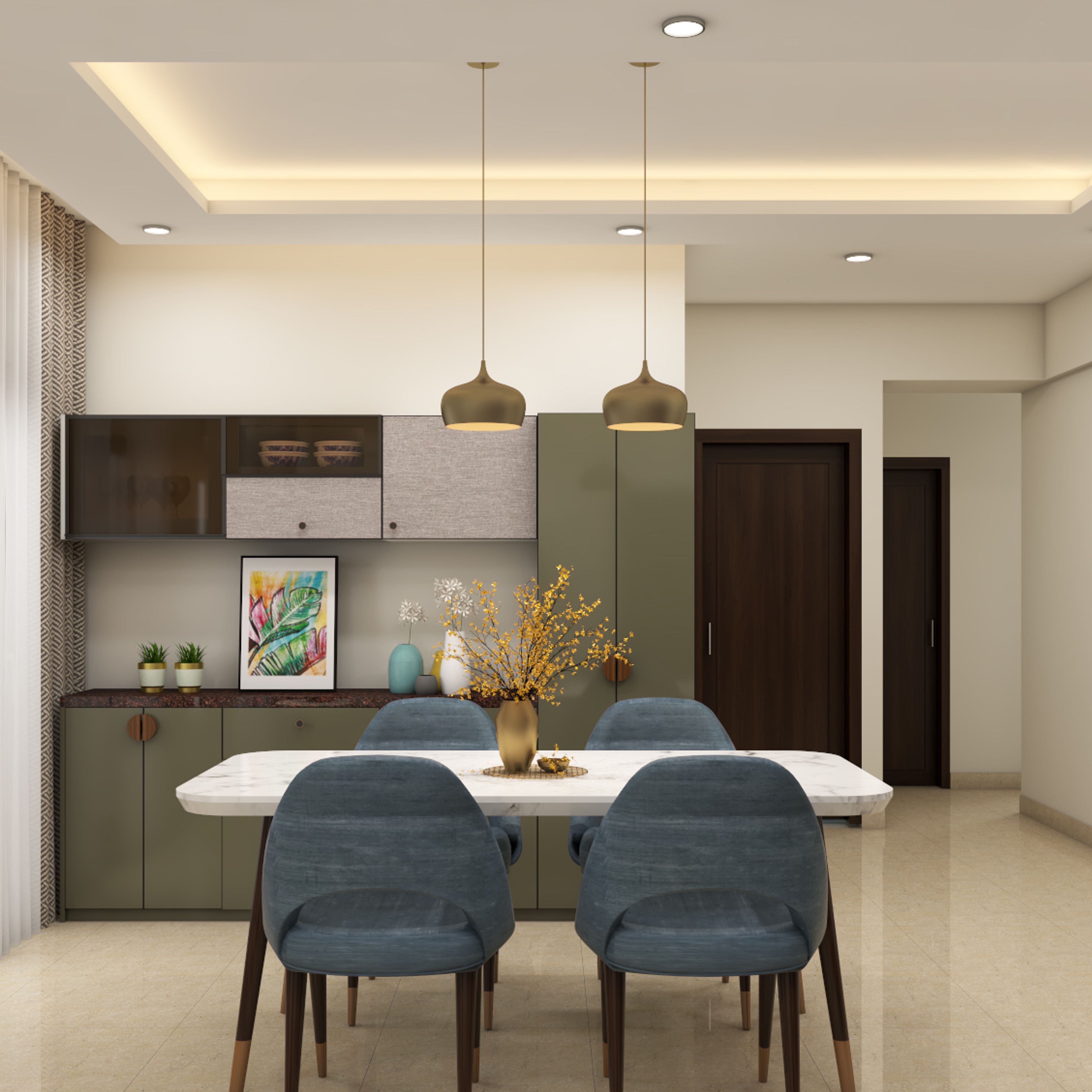 Dining Room Design with Marble Top Table