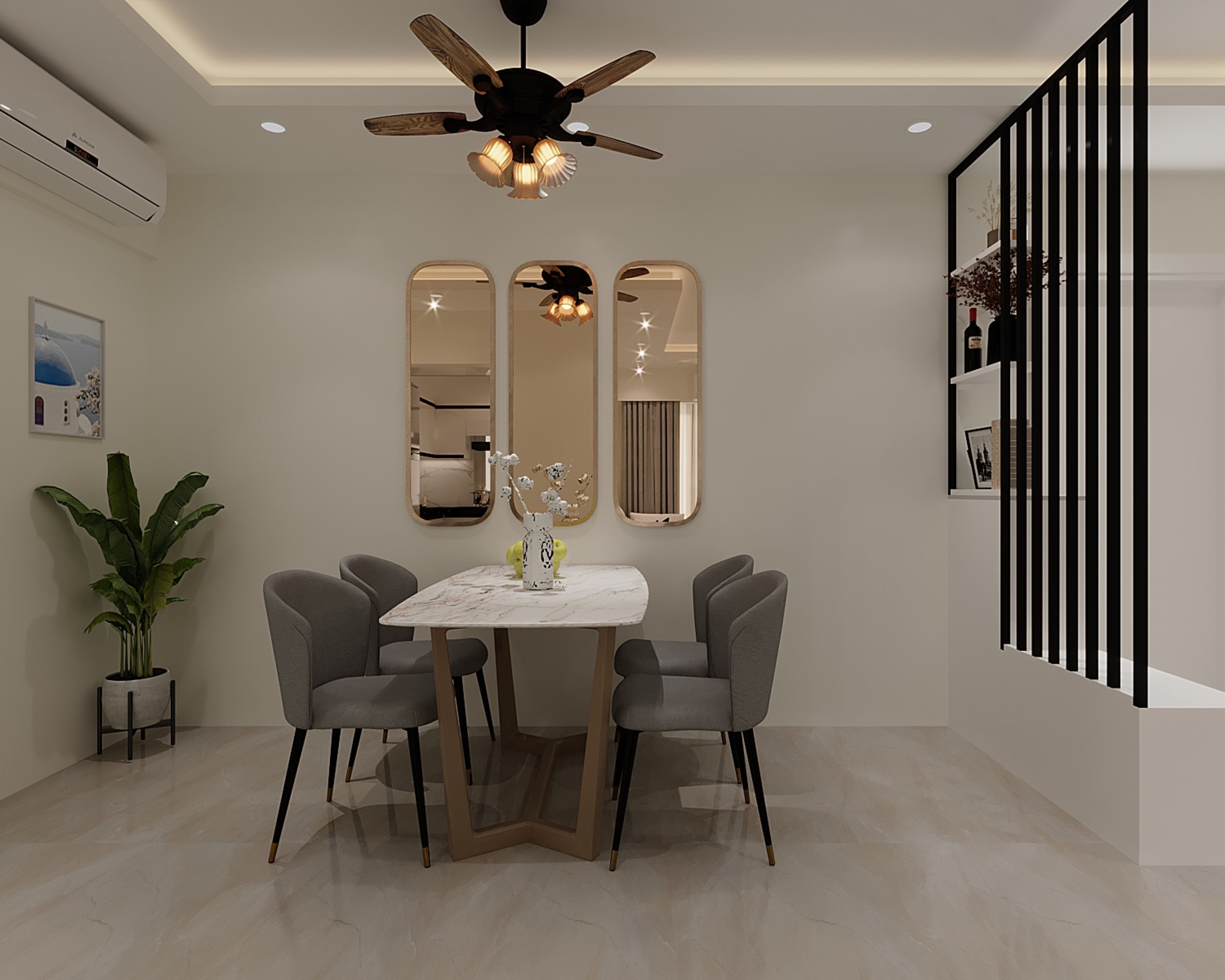 Dining Room Design with Tinted Mirror