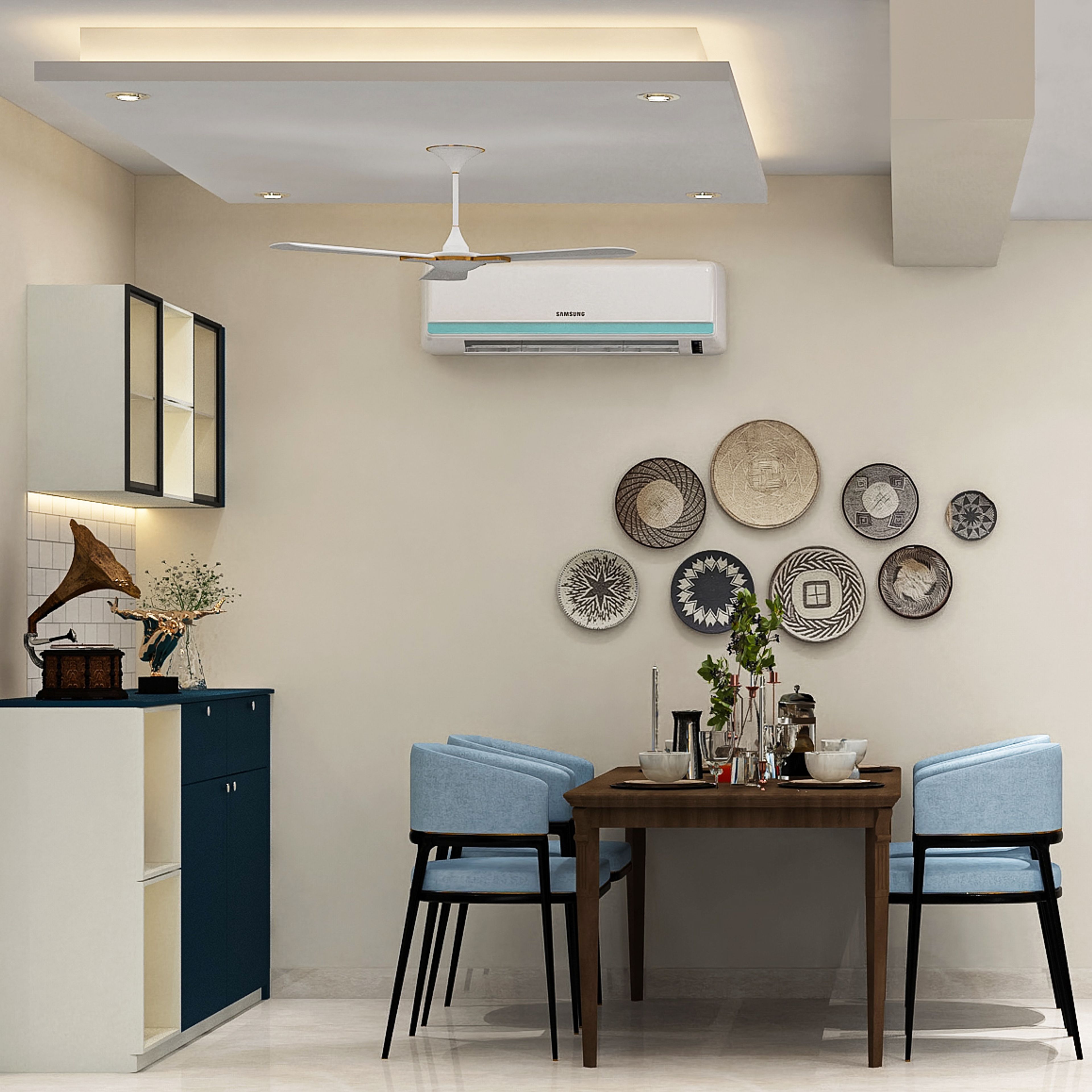 Modern Central Drop Gypsum False Ceiling Design with Cove and Spotlights