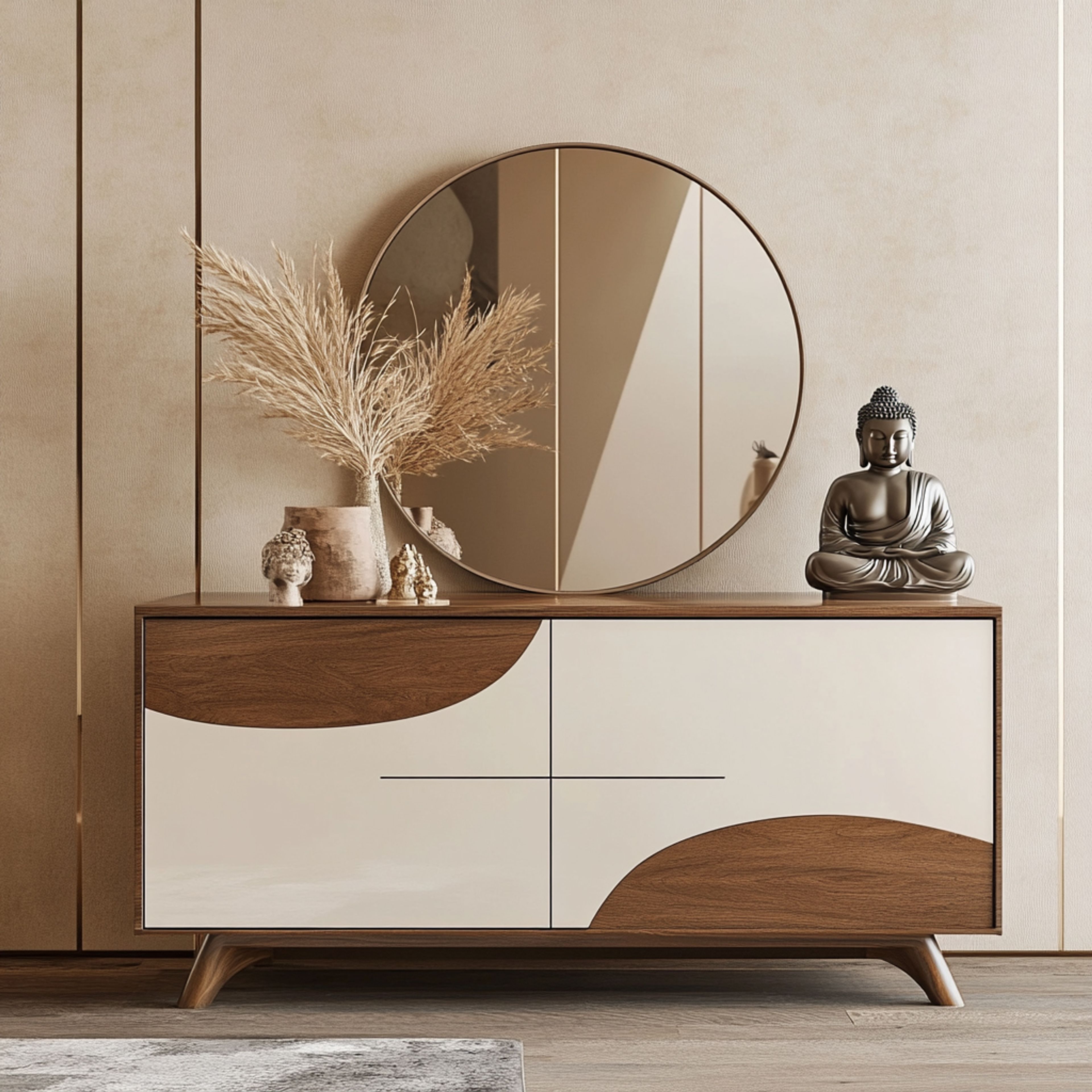 Scandinavian Foyer Design with White and Walnut Bronze Accents