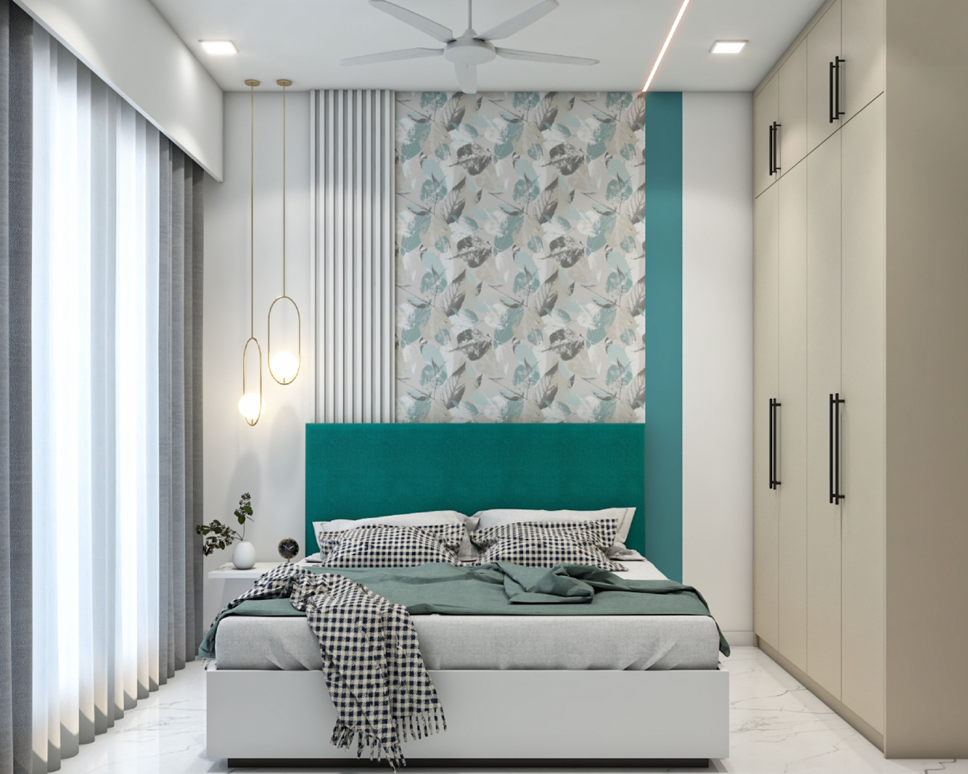 Modern Guest Bedroom Design with Floor-to-Ceiling Wardrobe