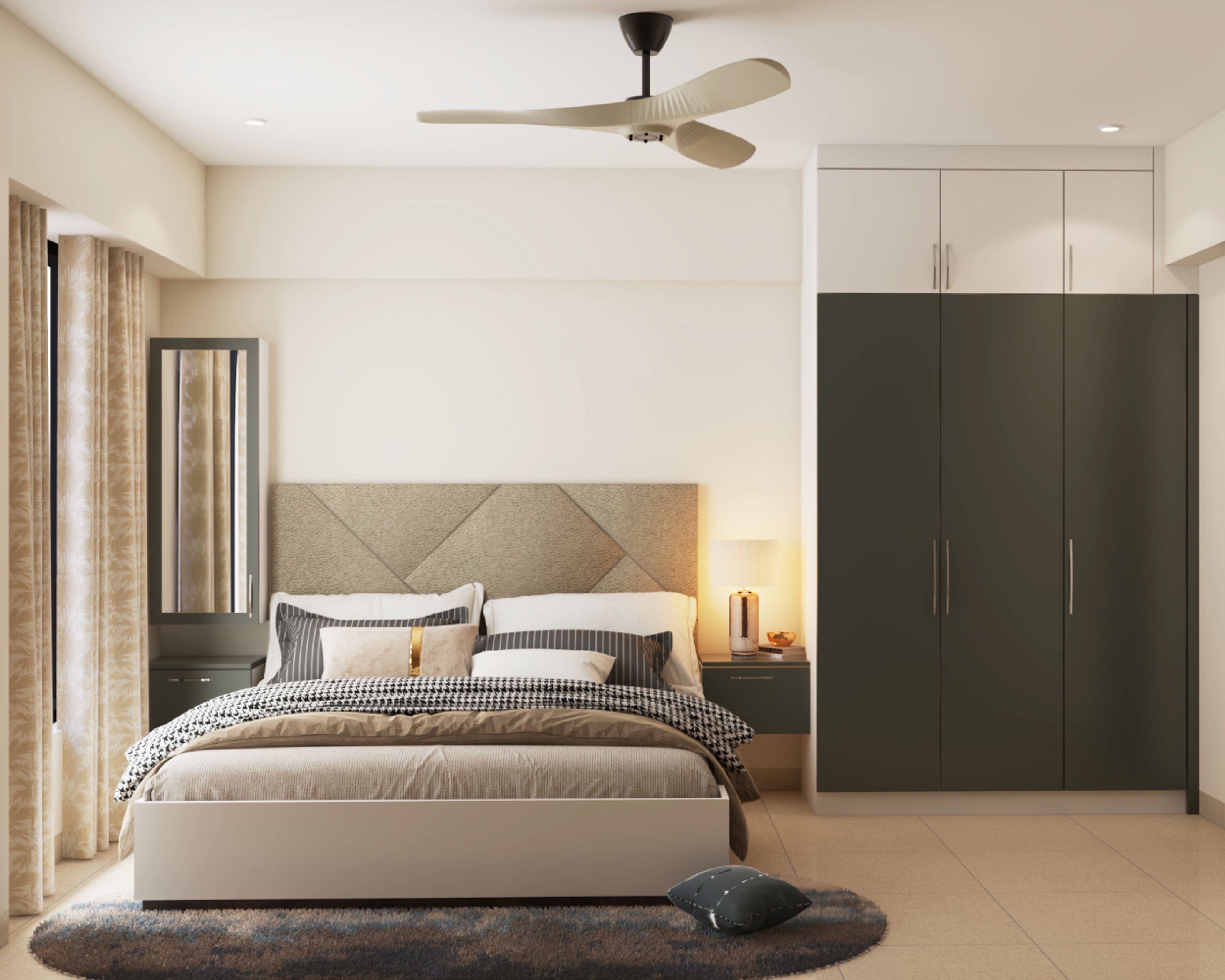 Modern Guest Room Design with Queen Bed and Swing Wardrobe