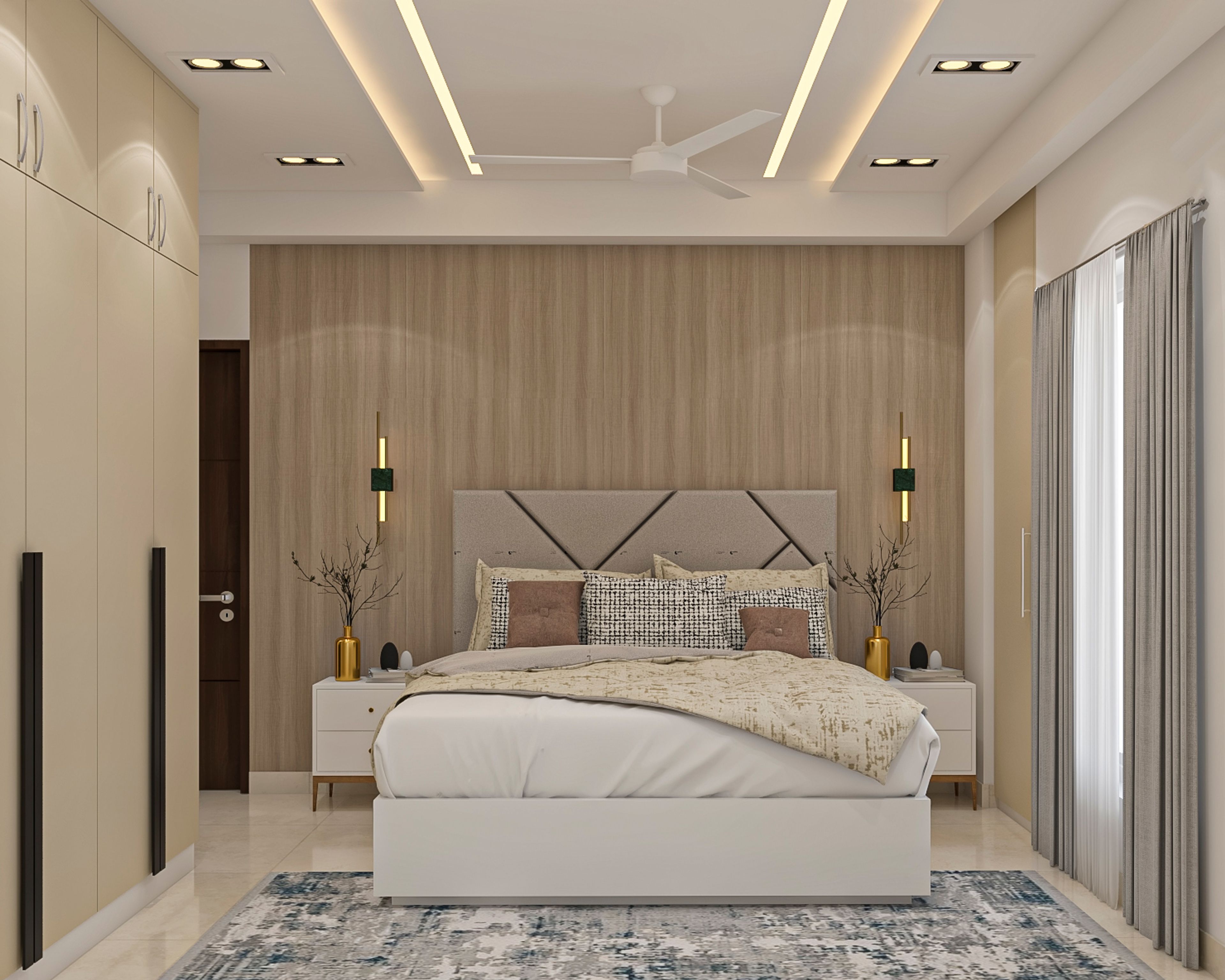 Guest Bedroom Design with Beige Wardrobe