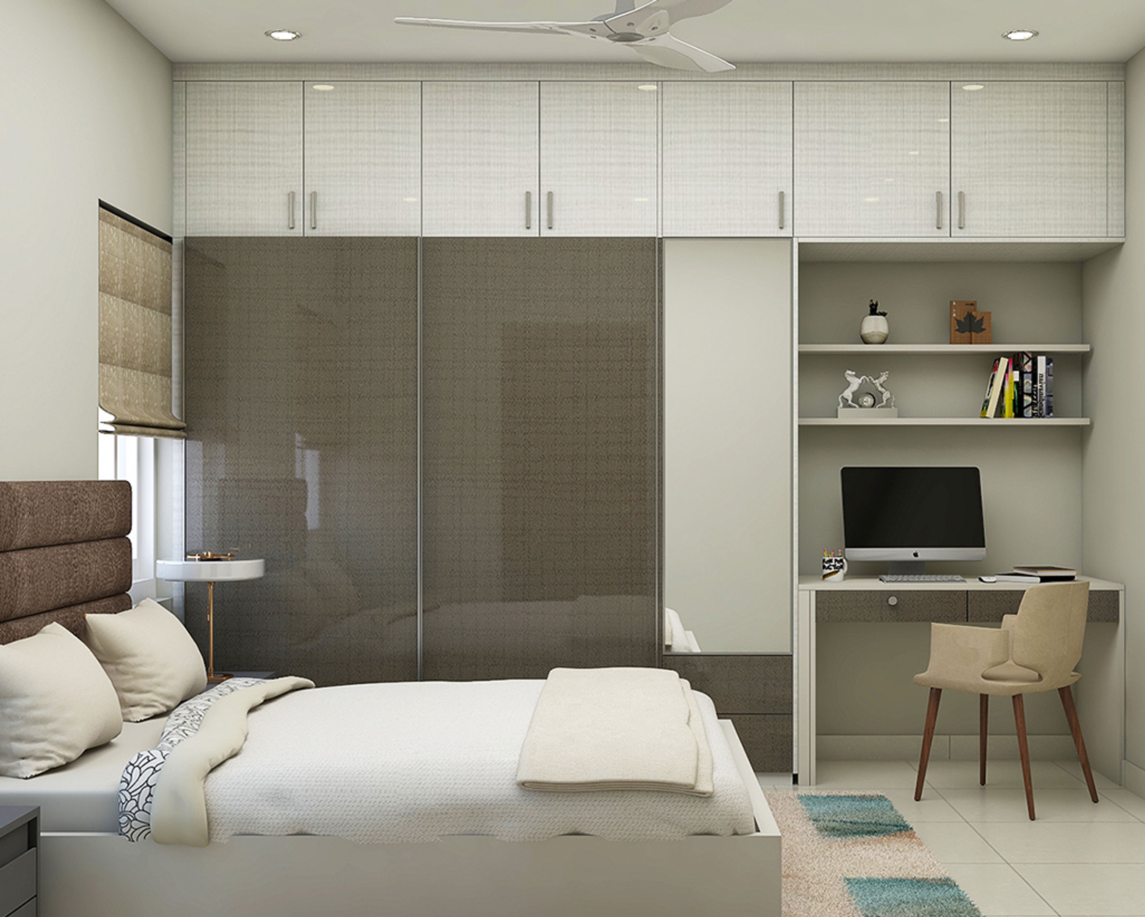 Minimalist Home Office Design with Overhead Wall Ledge Unit