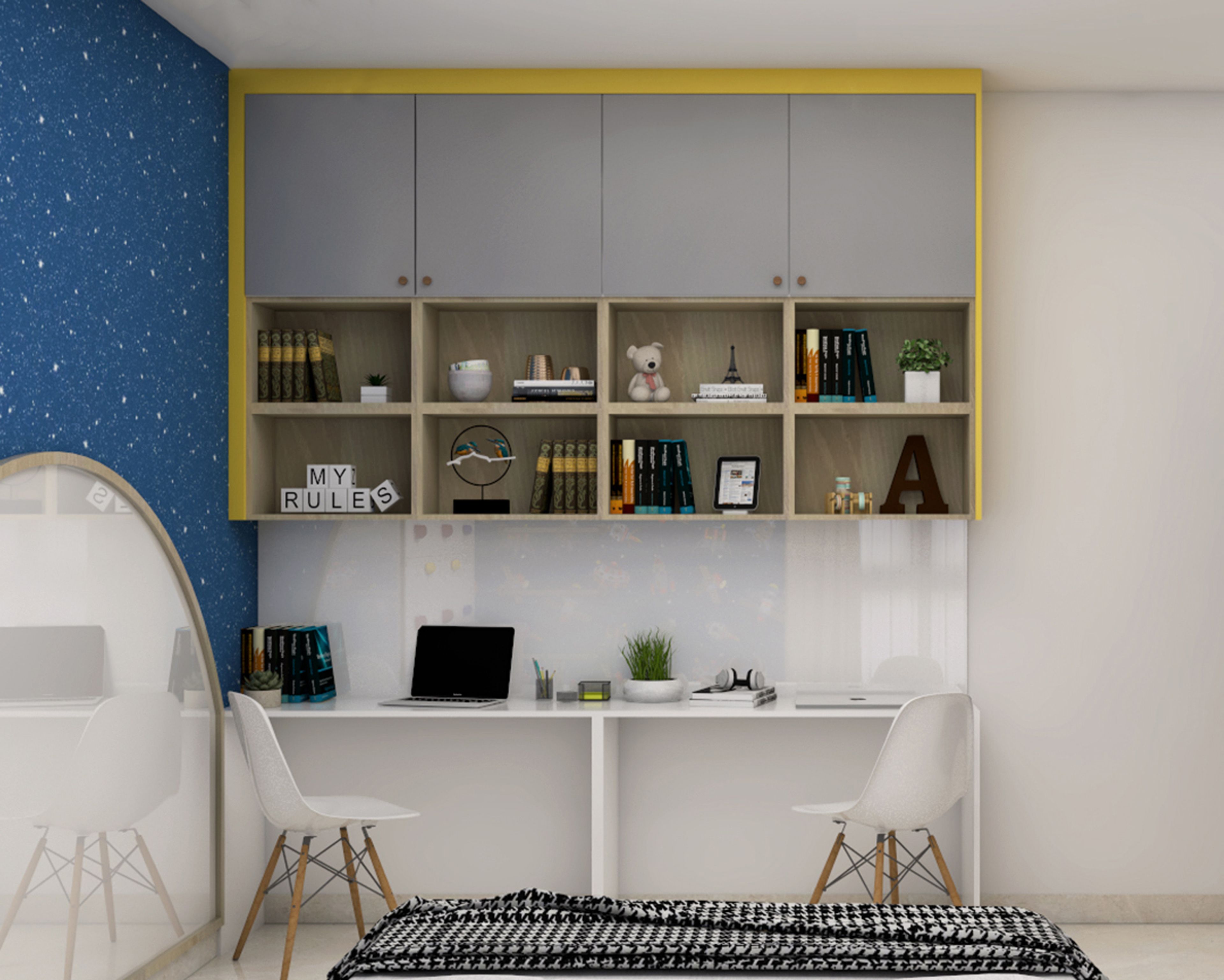 Modern Home Office Design with Frost White and Lavender Accent