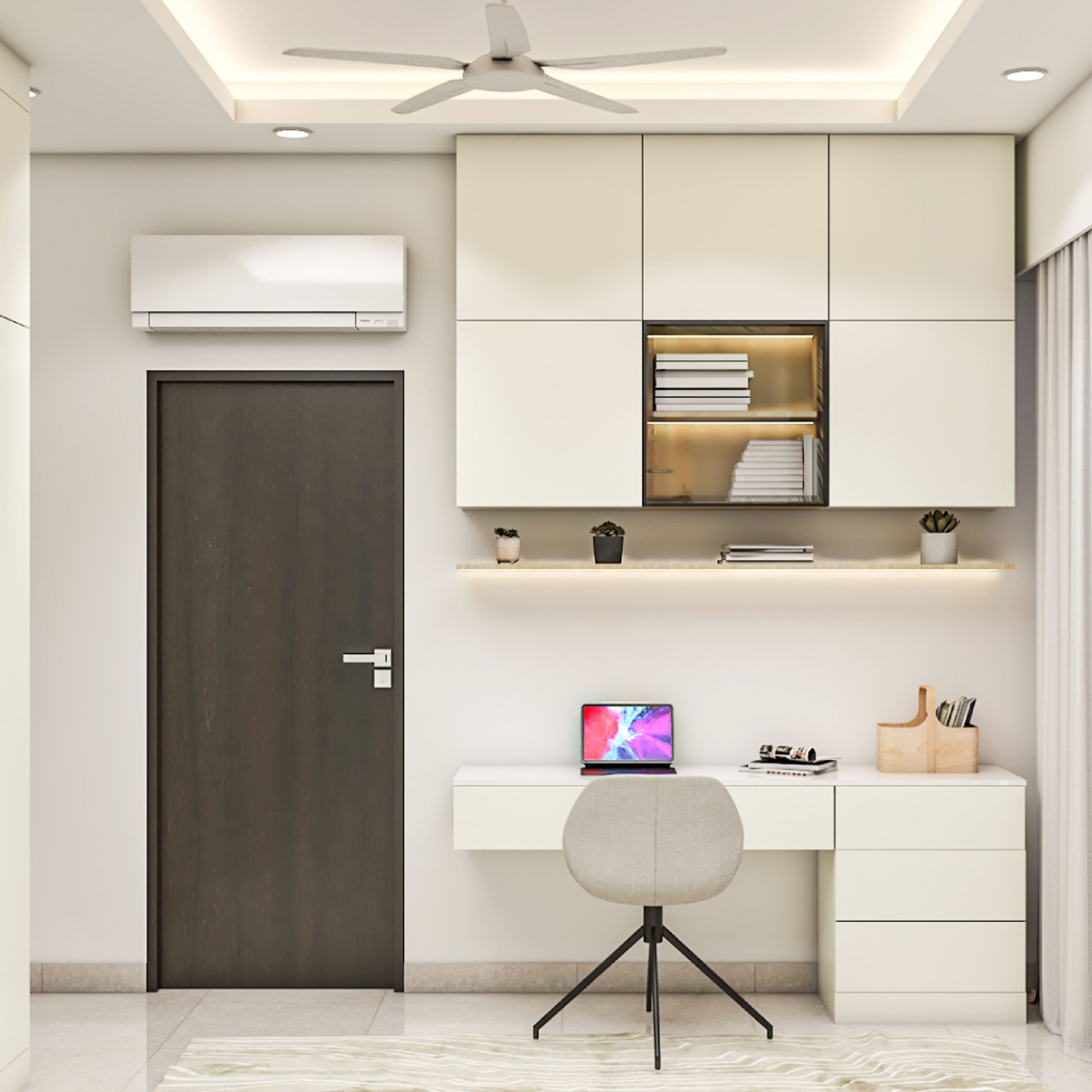 Modern Home Office Design with Frosty White and Grey Accents