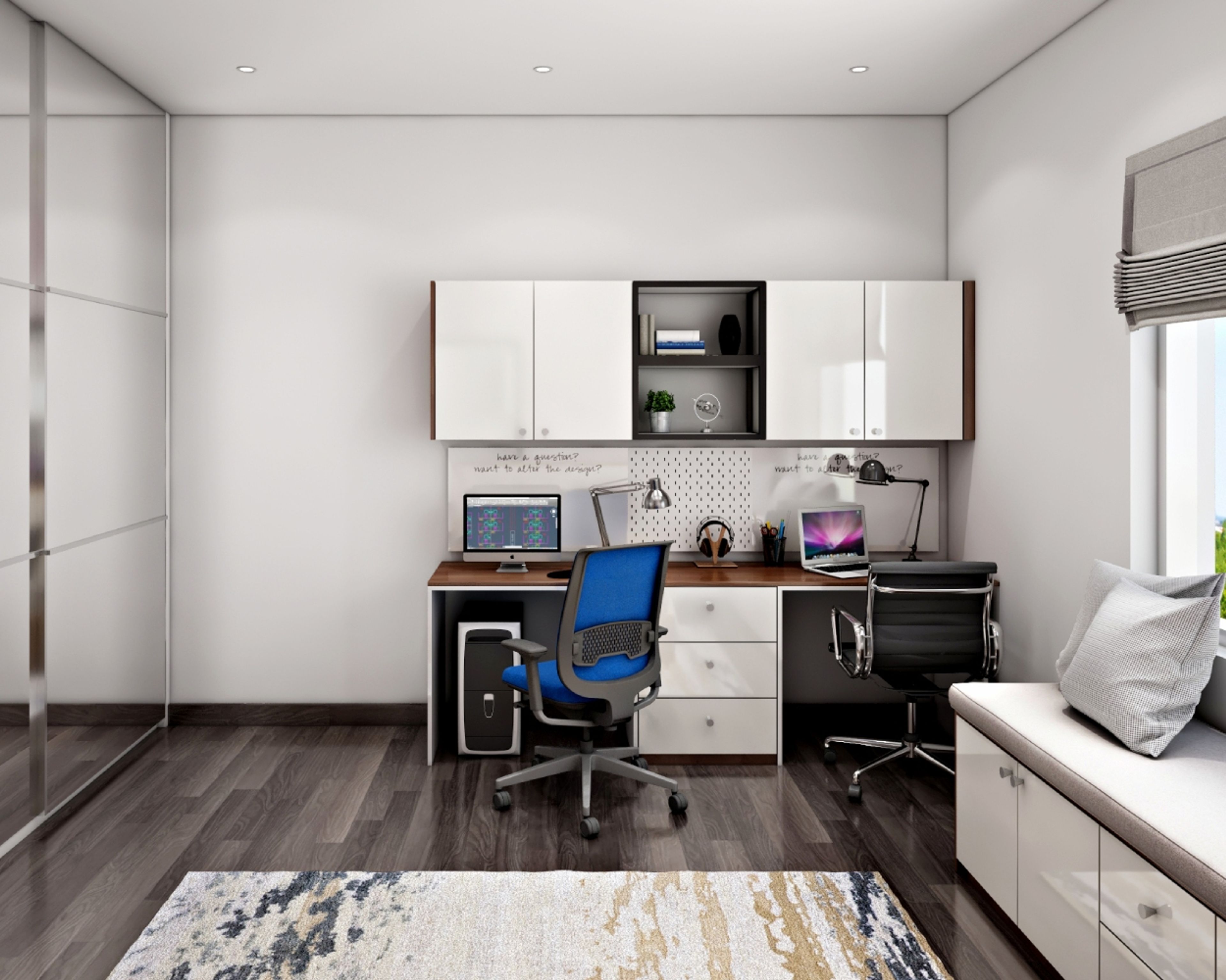 Modern Home Office Design with Two-Person Desk and Swivel Chair