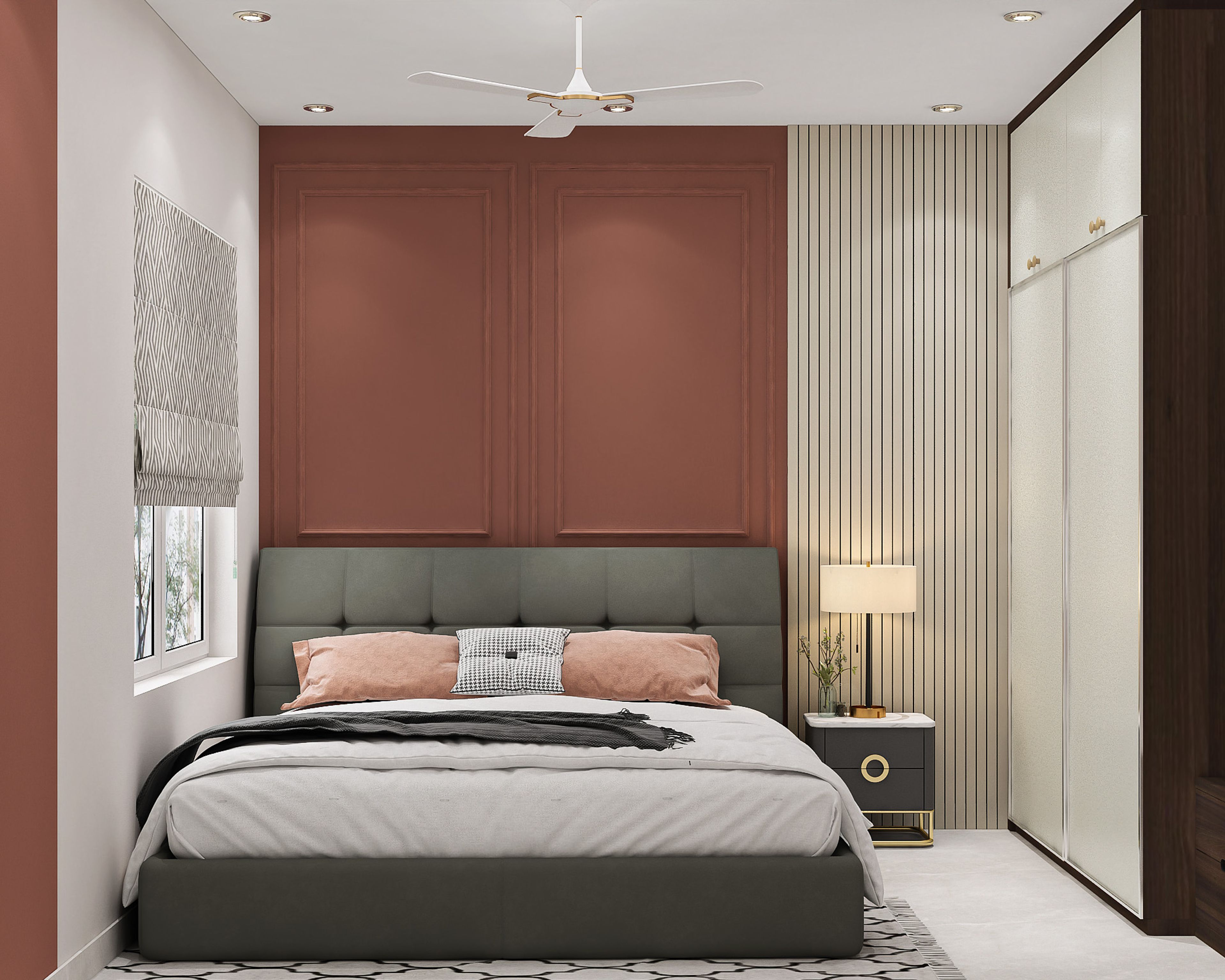 Classic Kids Bedroom Design with Queen Bed and Wardrobe