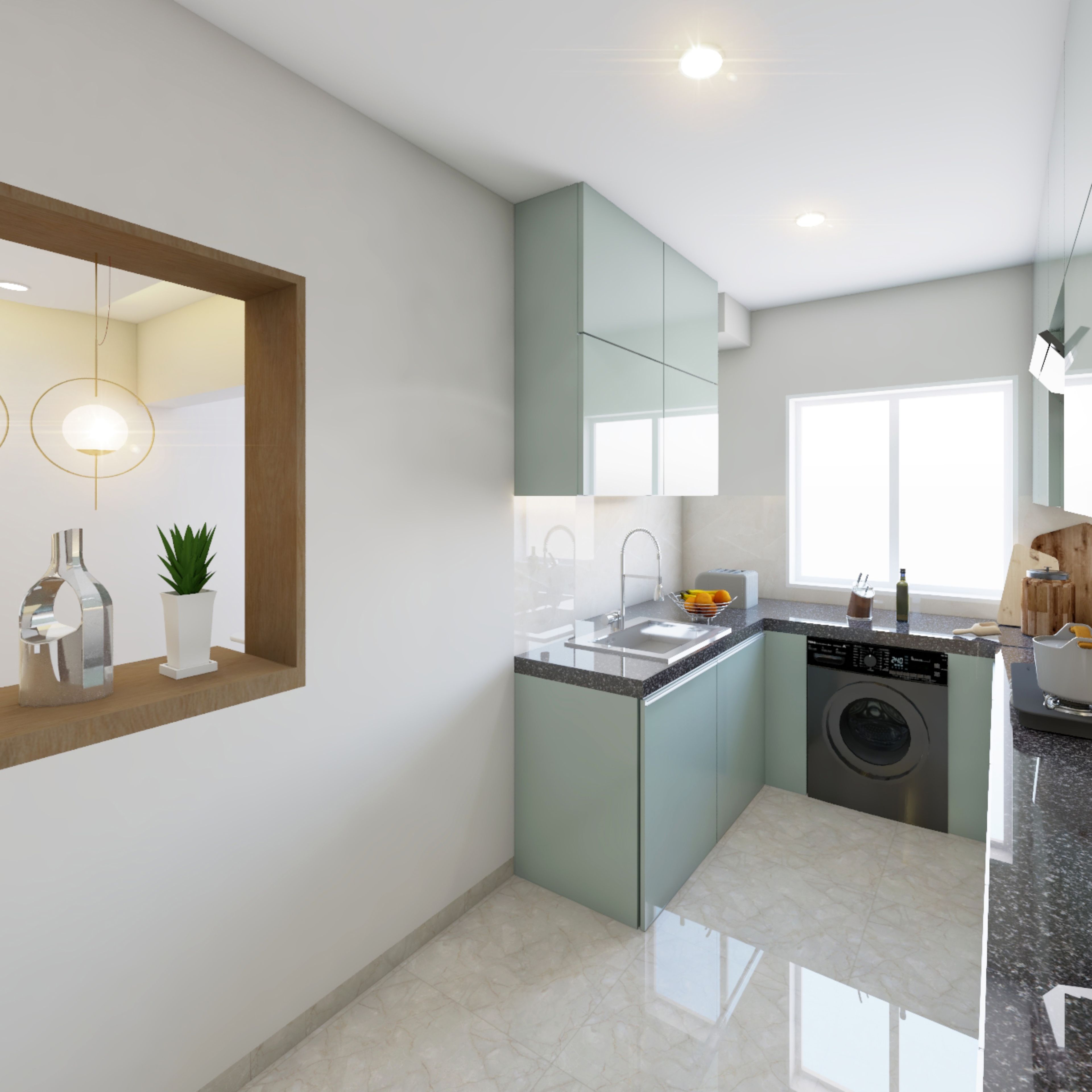 U-Shaped Kitchen Design with Blue Units