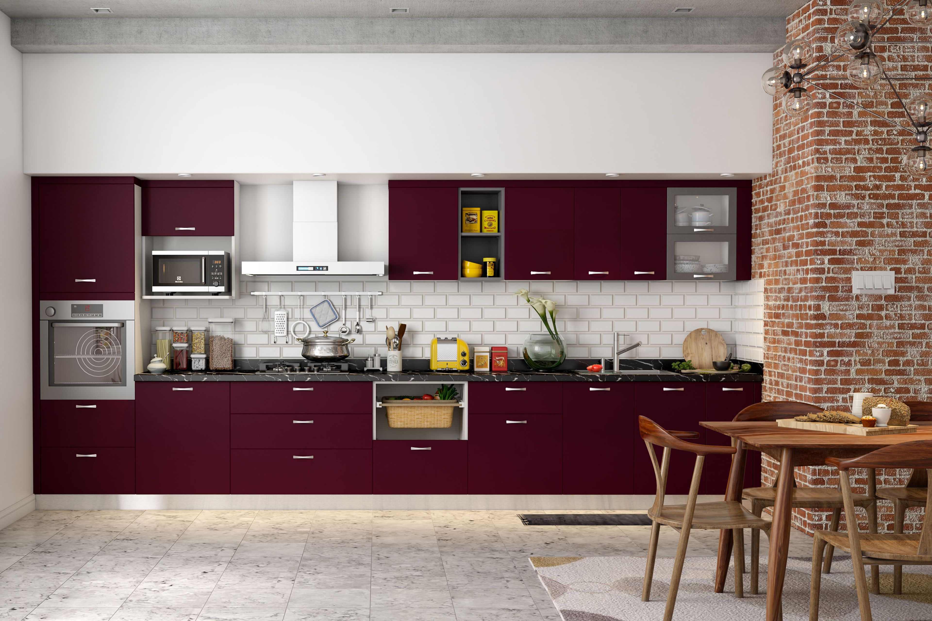 Contemporary Open Kitchen Design with Granite Countertop