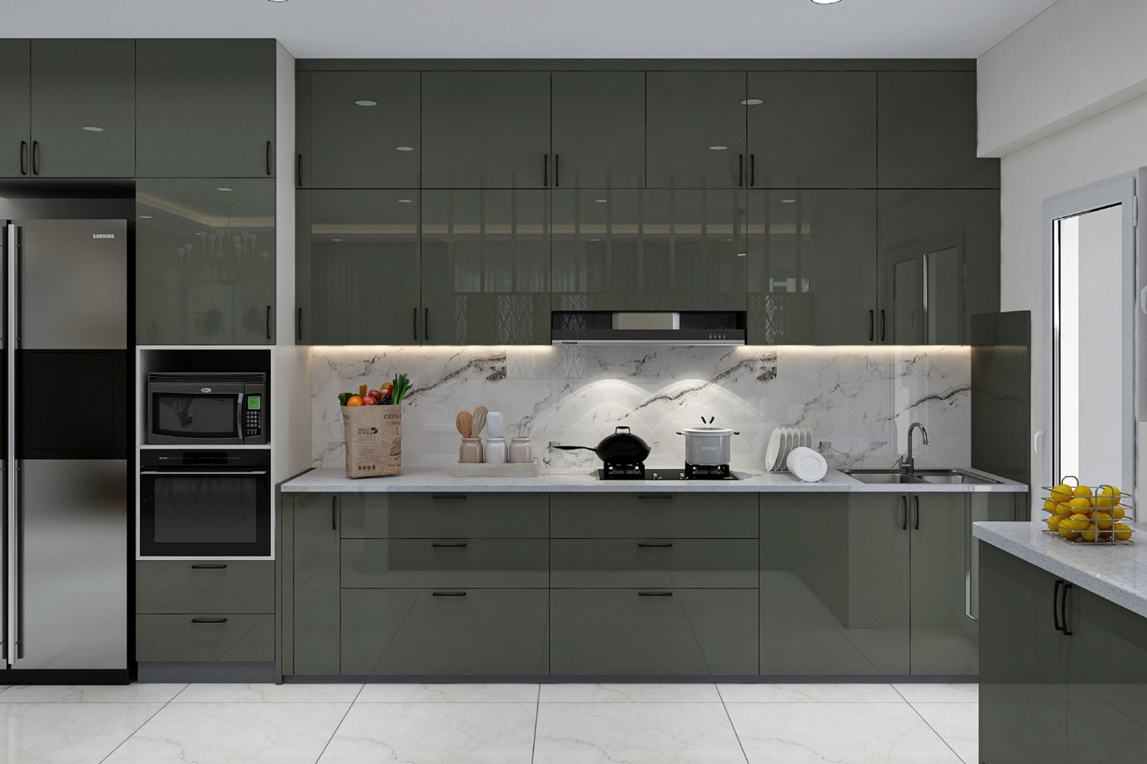 Modern Kitchen Design with High Gloss Units and Quartz Countertop