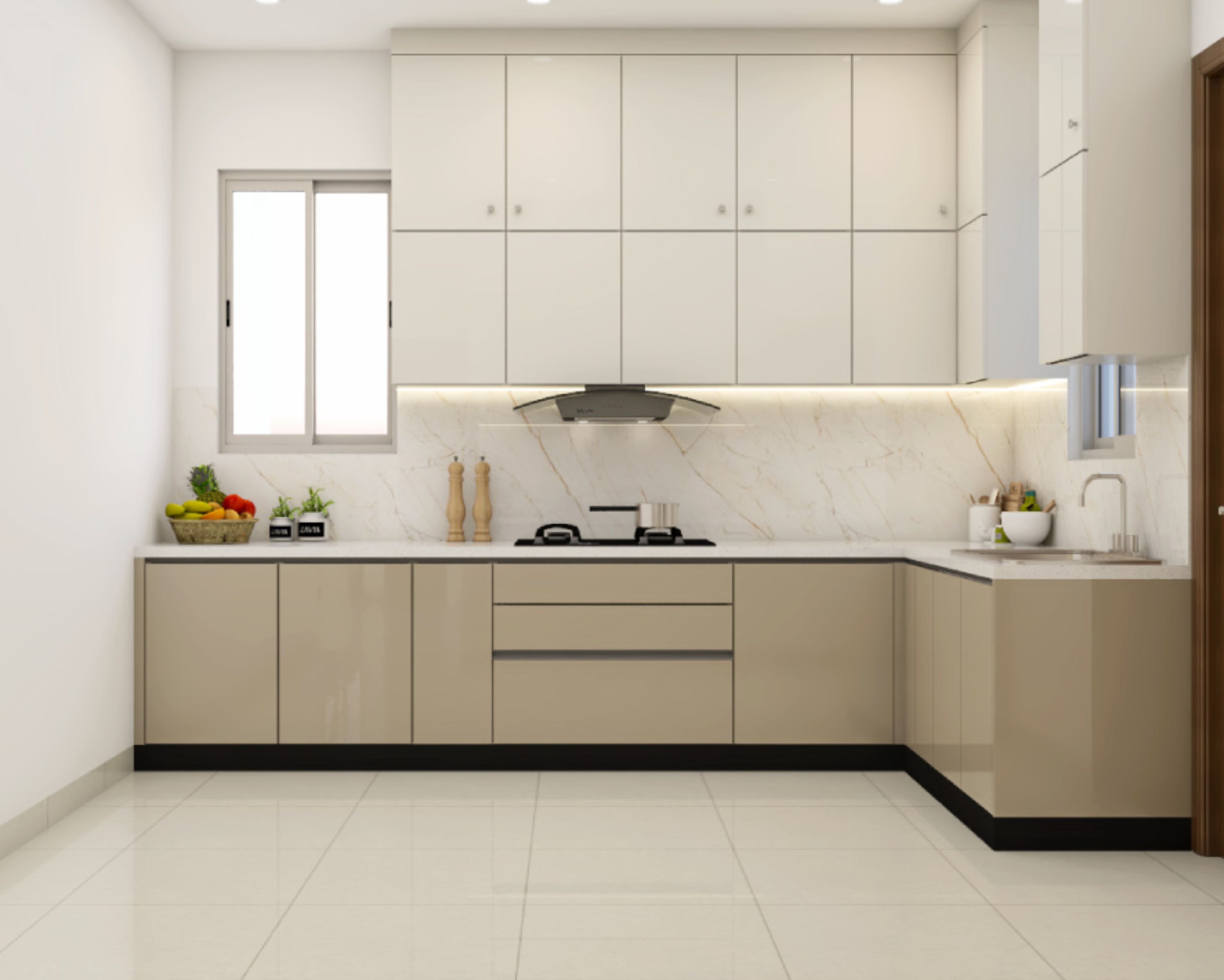 Minimalist L-Shaped Kitchen Design with Marble Countertop
