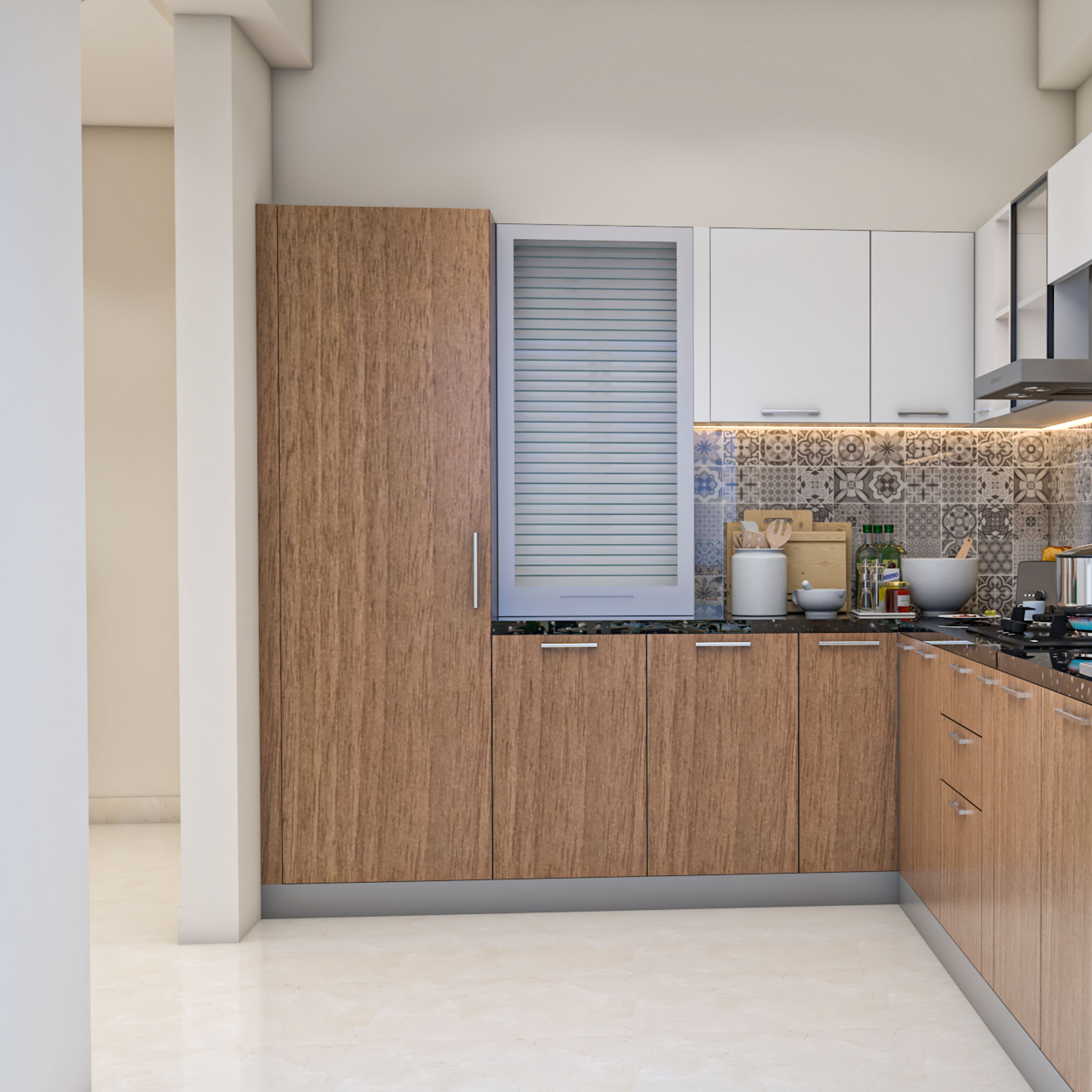 Bronze and White L-Shaped Kitchen Design