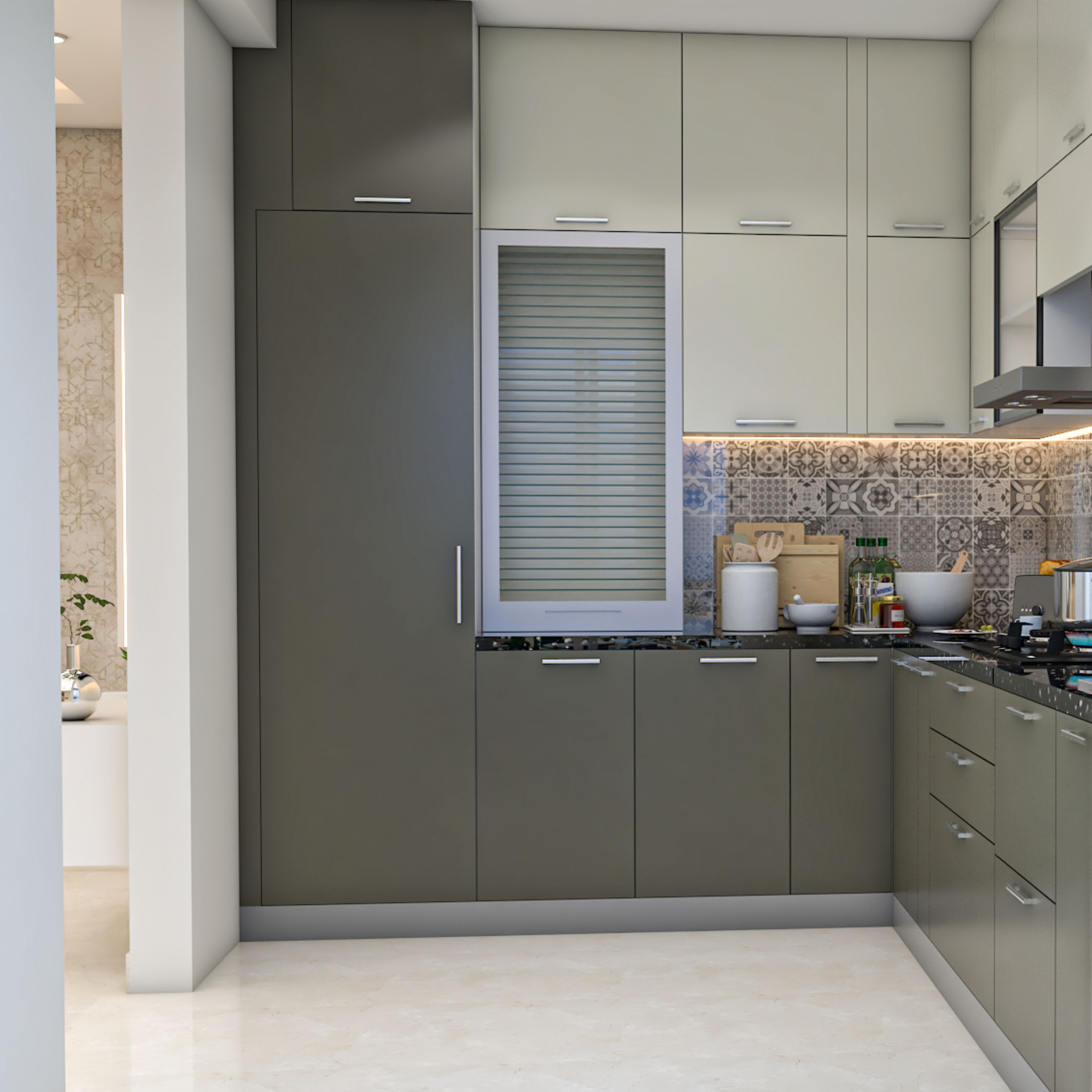 L-Shaped Kitchen Design with Granite Countertops