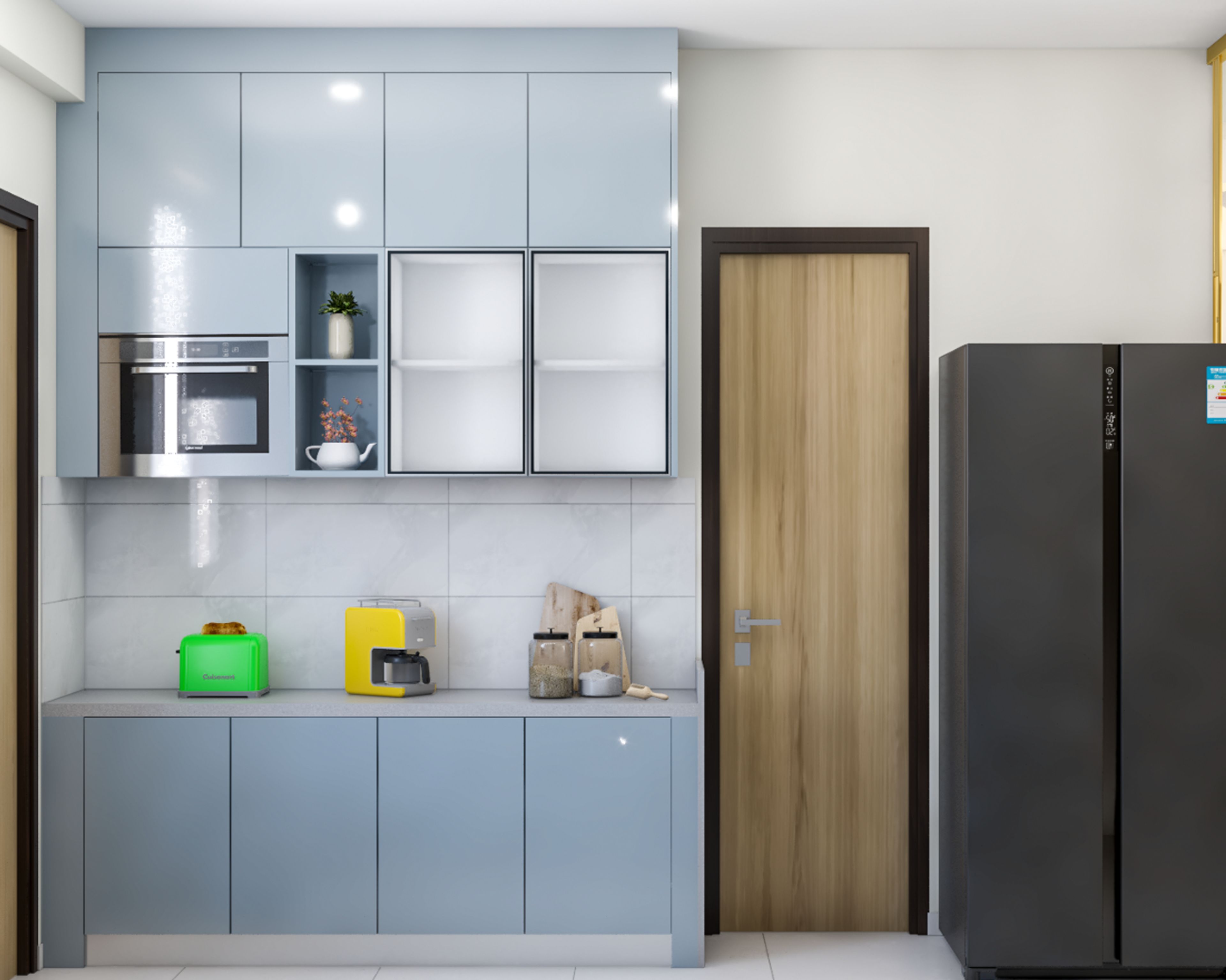 U-Shaped Kitchen Design with Silver Units