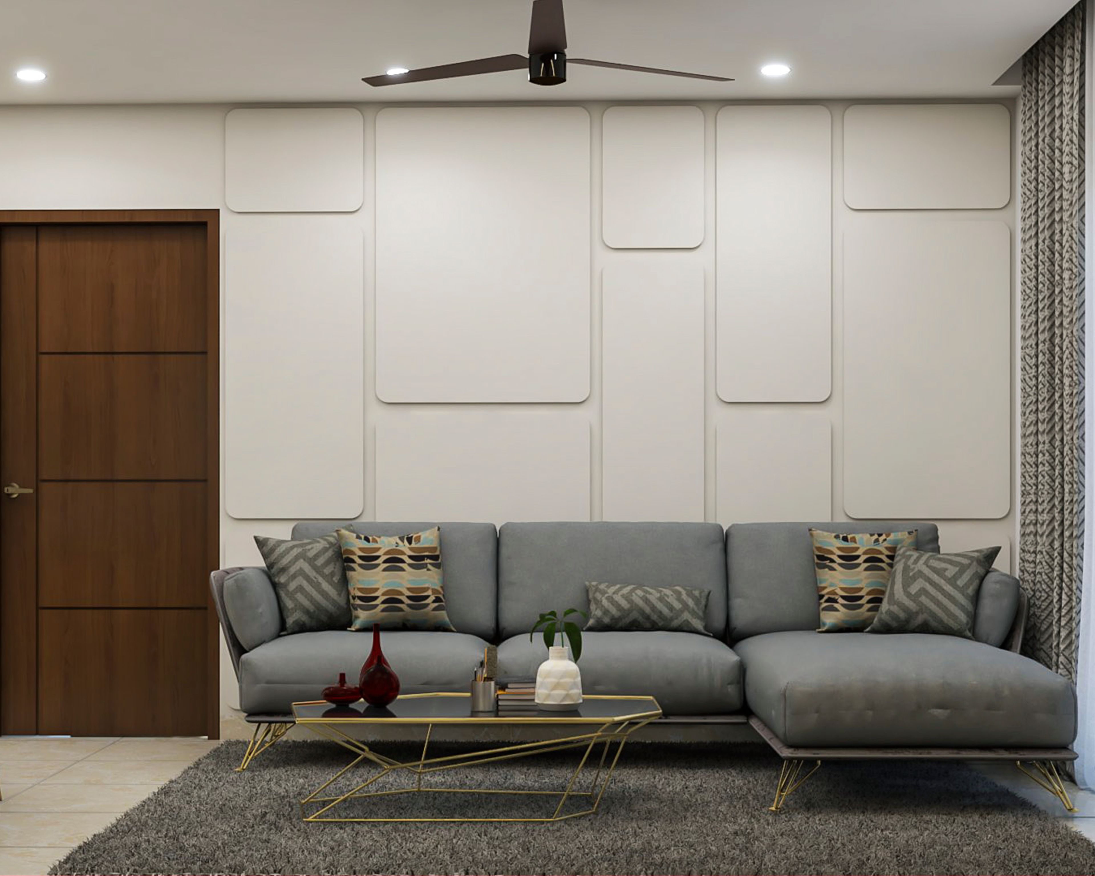 Living Room Design with L-shape Sofa