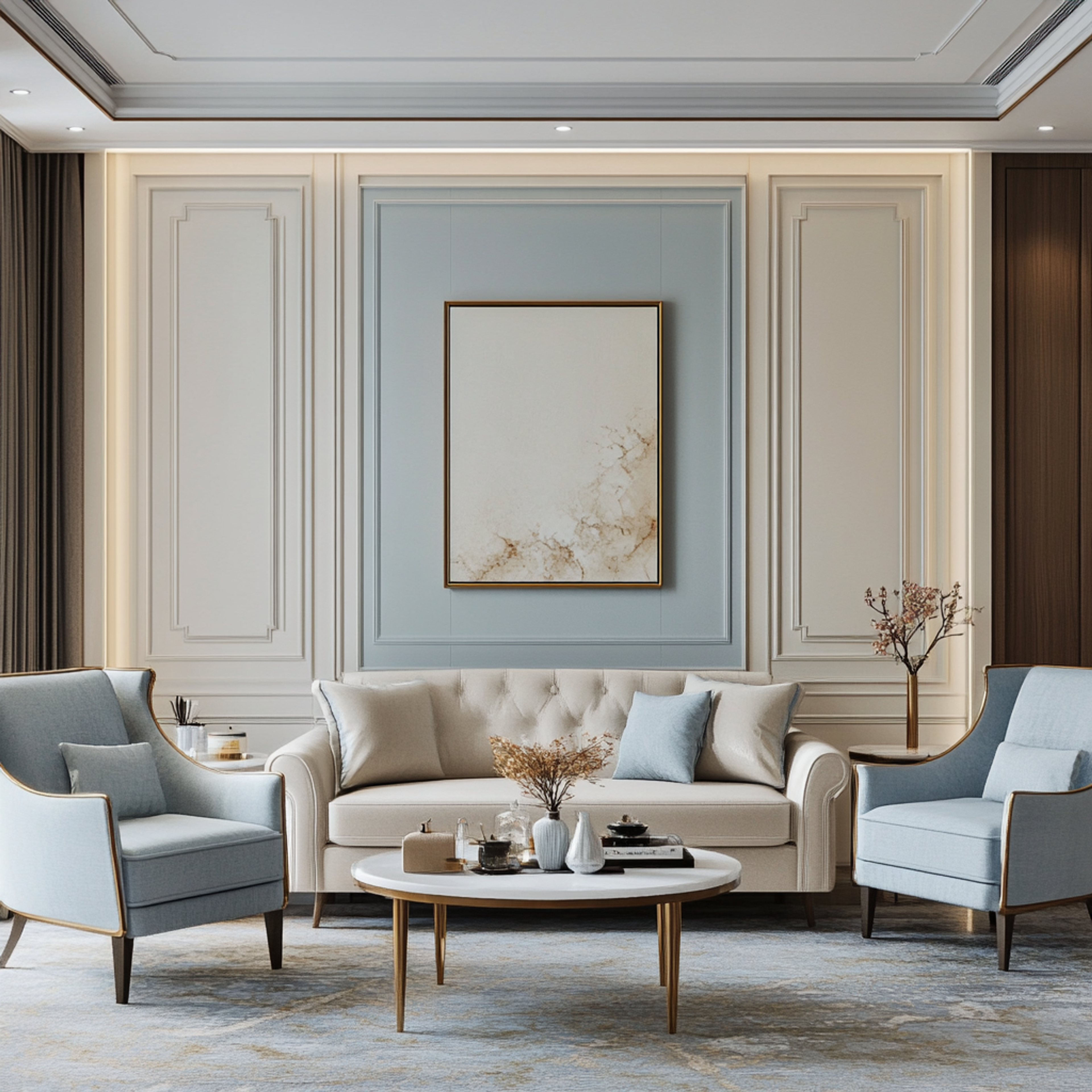 Living Room Design with 2-Seater White Sofa