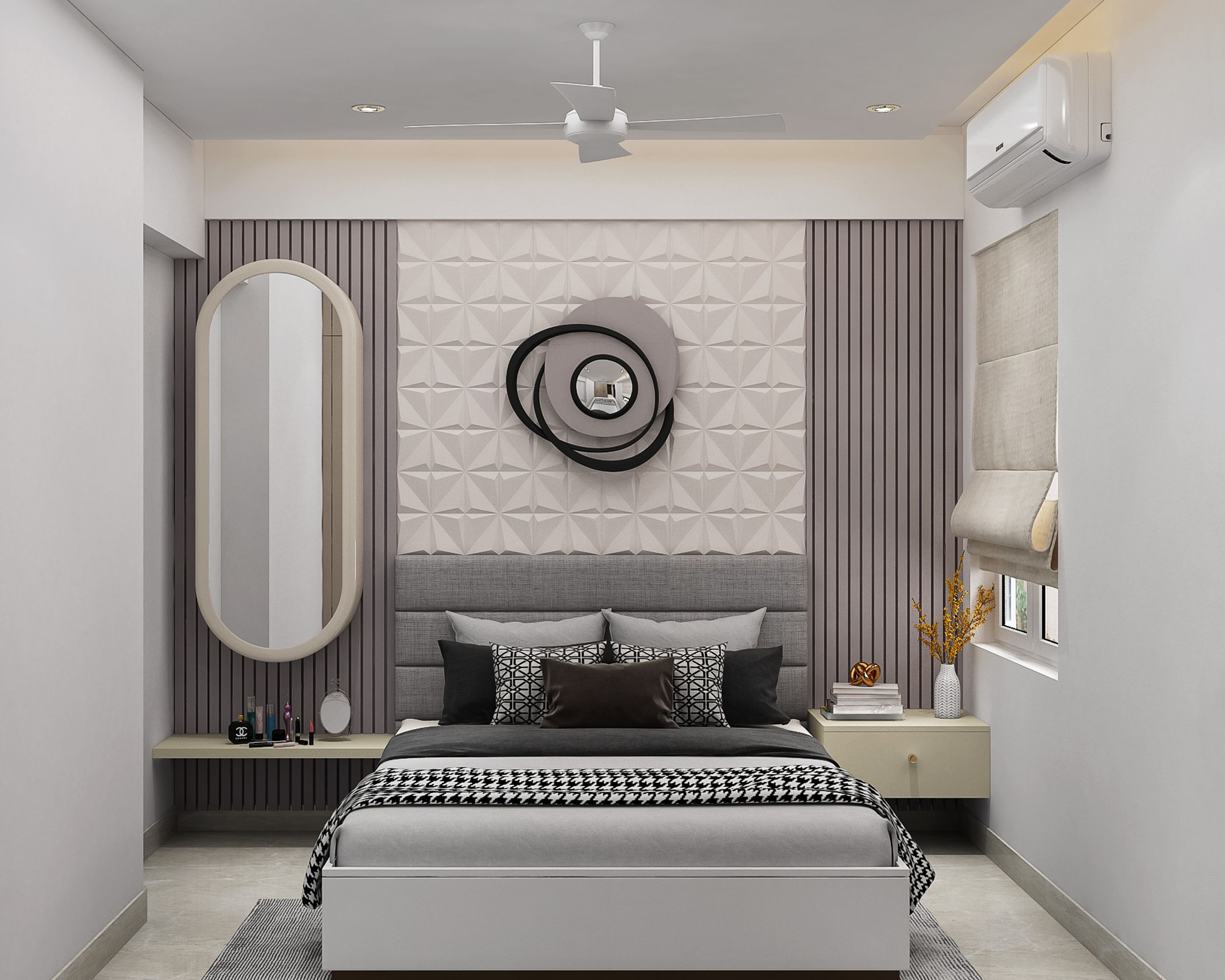 Master Bedroom Design with Grey Panels
