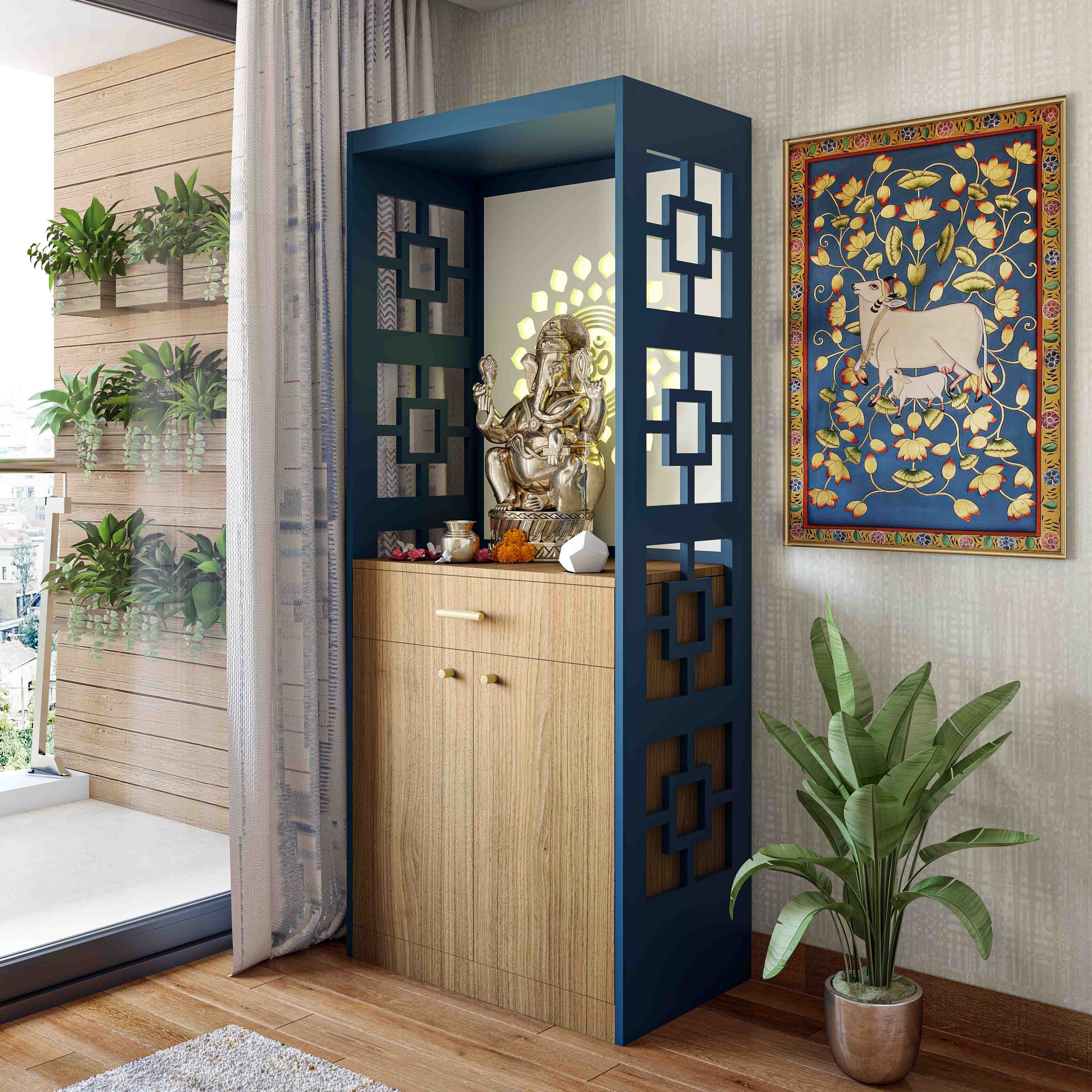 Contemporary Floor-Mounted Pooja Unit Design with Drawer