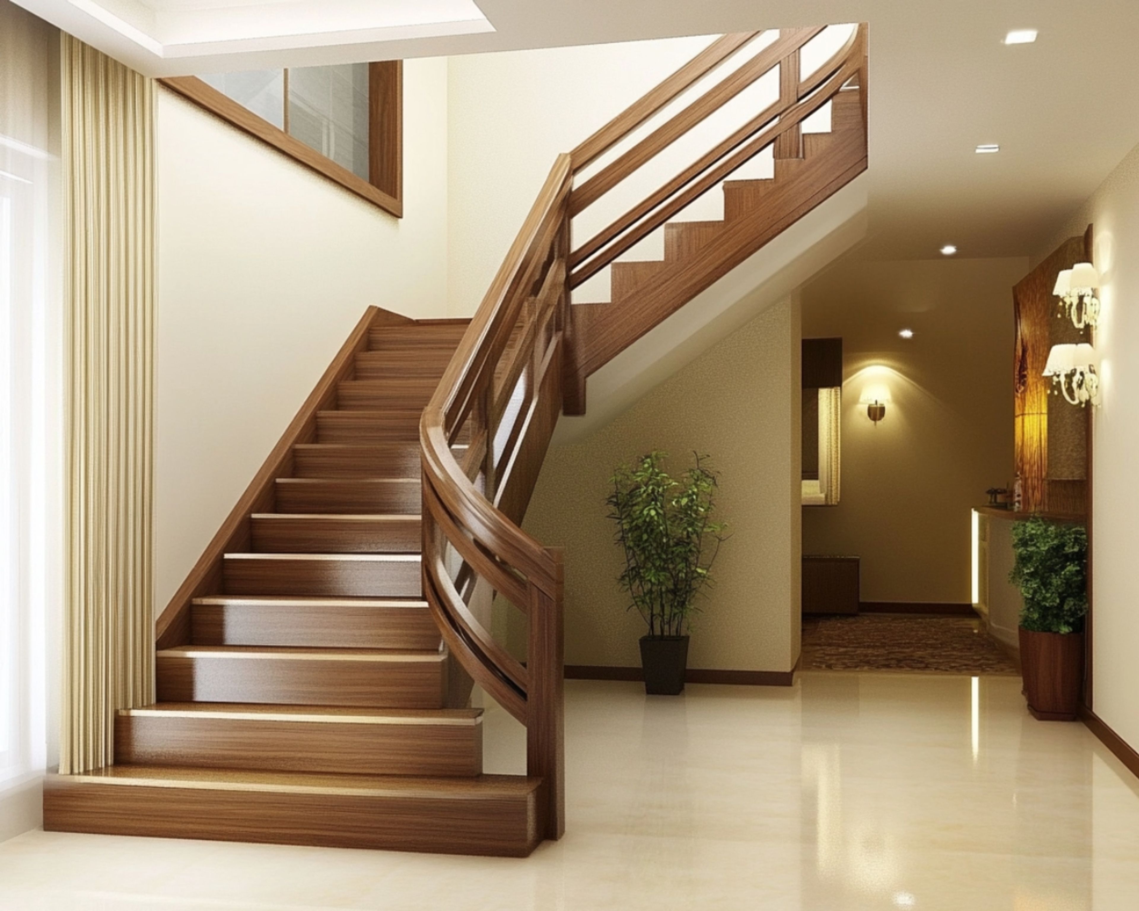 Contemporary L-Shaped Staircase Design with Wood Construction