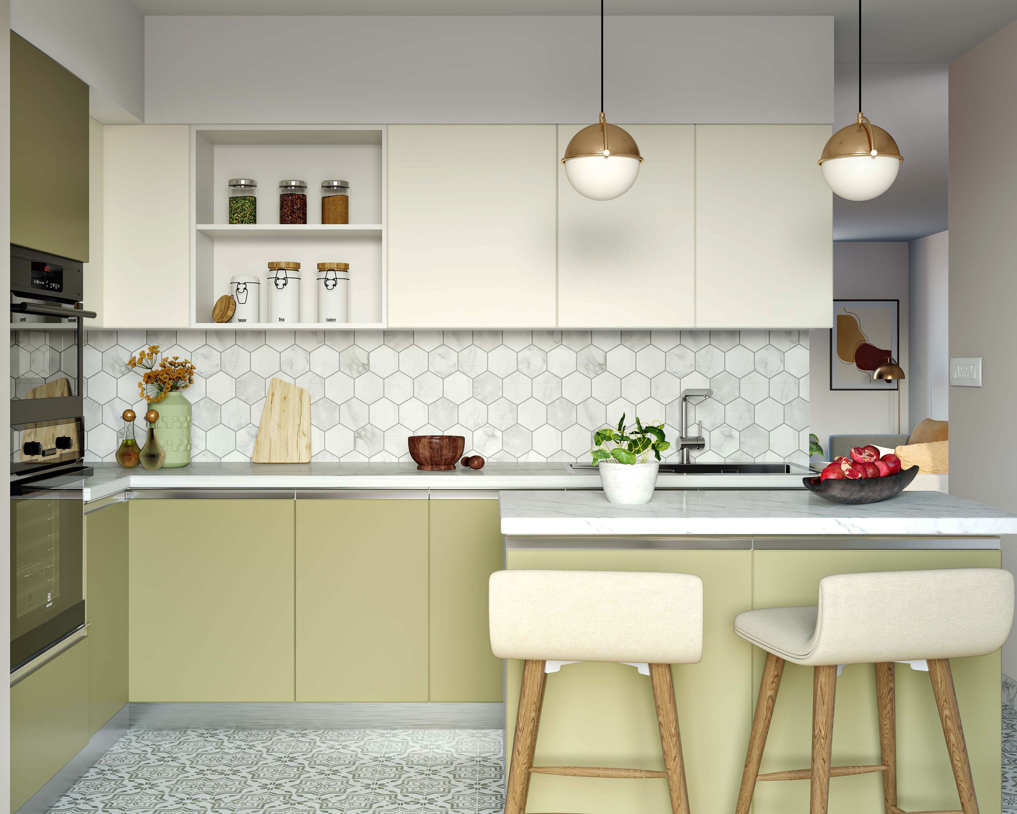 Glossy White Ceramic Hexagonal Tiles Design for Modern Kitchen Walls