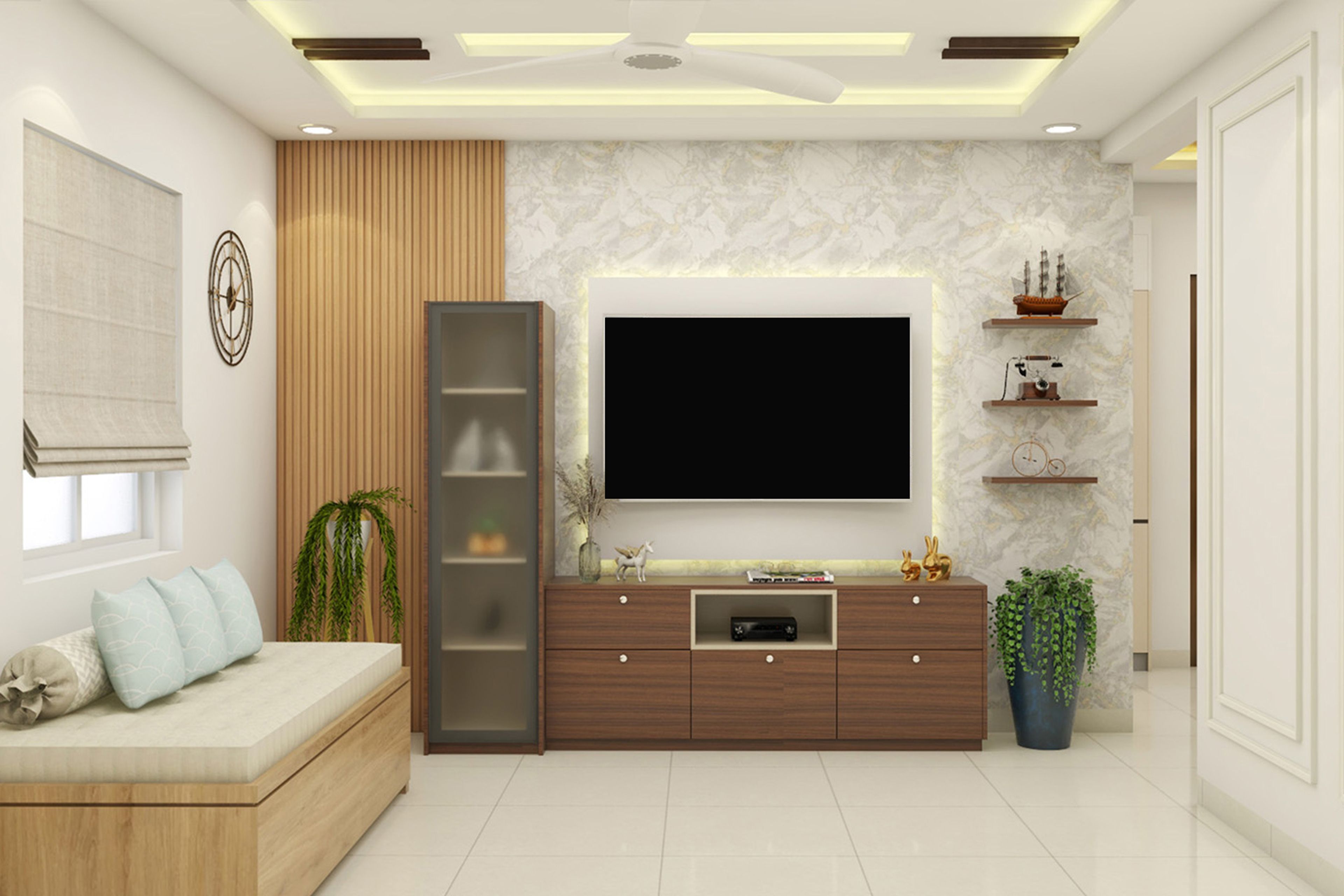 Wall-Mounted TV Unit Design with Brown Units