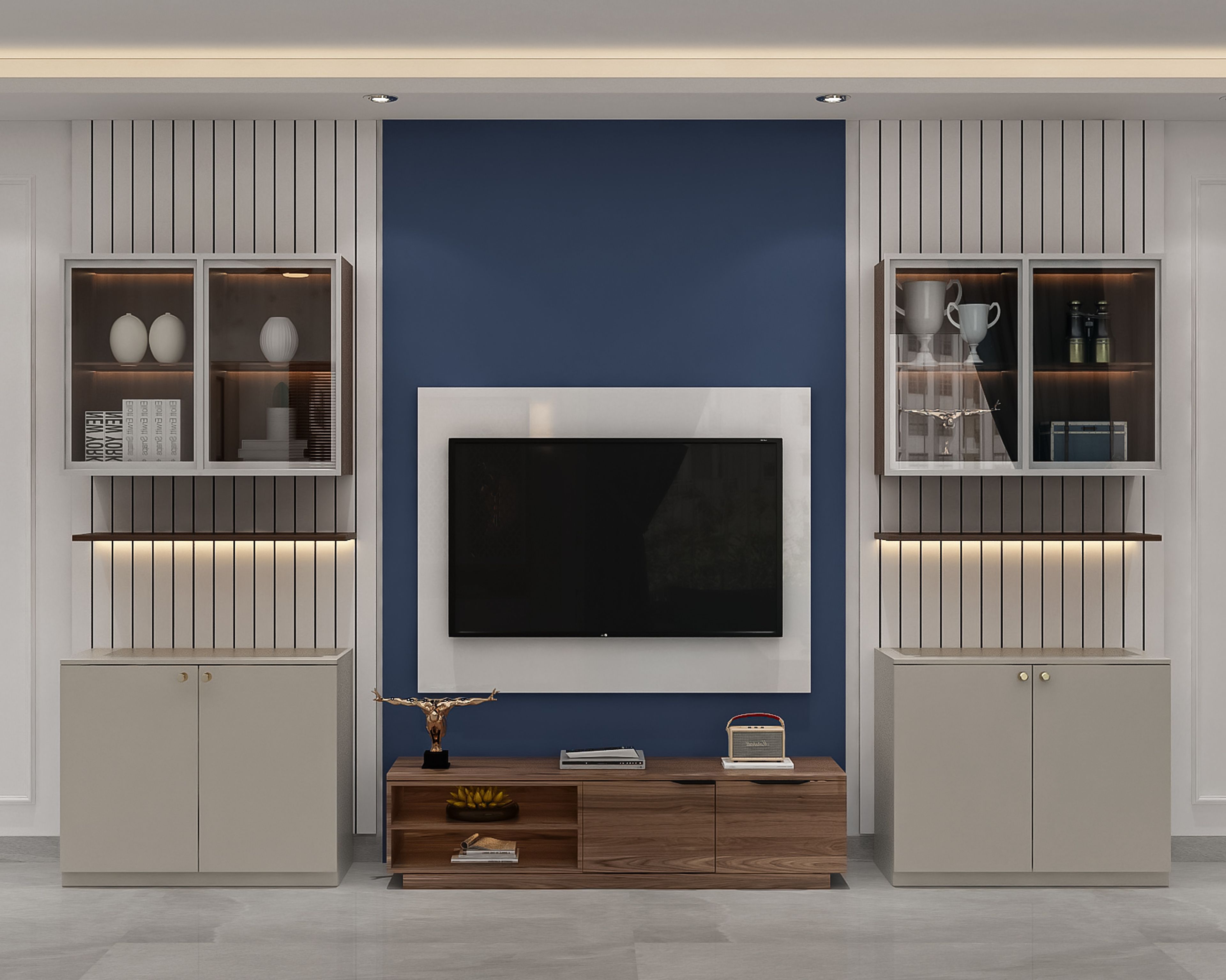 Compact Modern TV Unit Design with Drawer and Open Rack