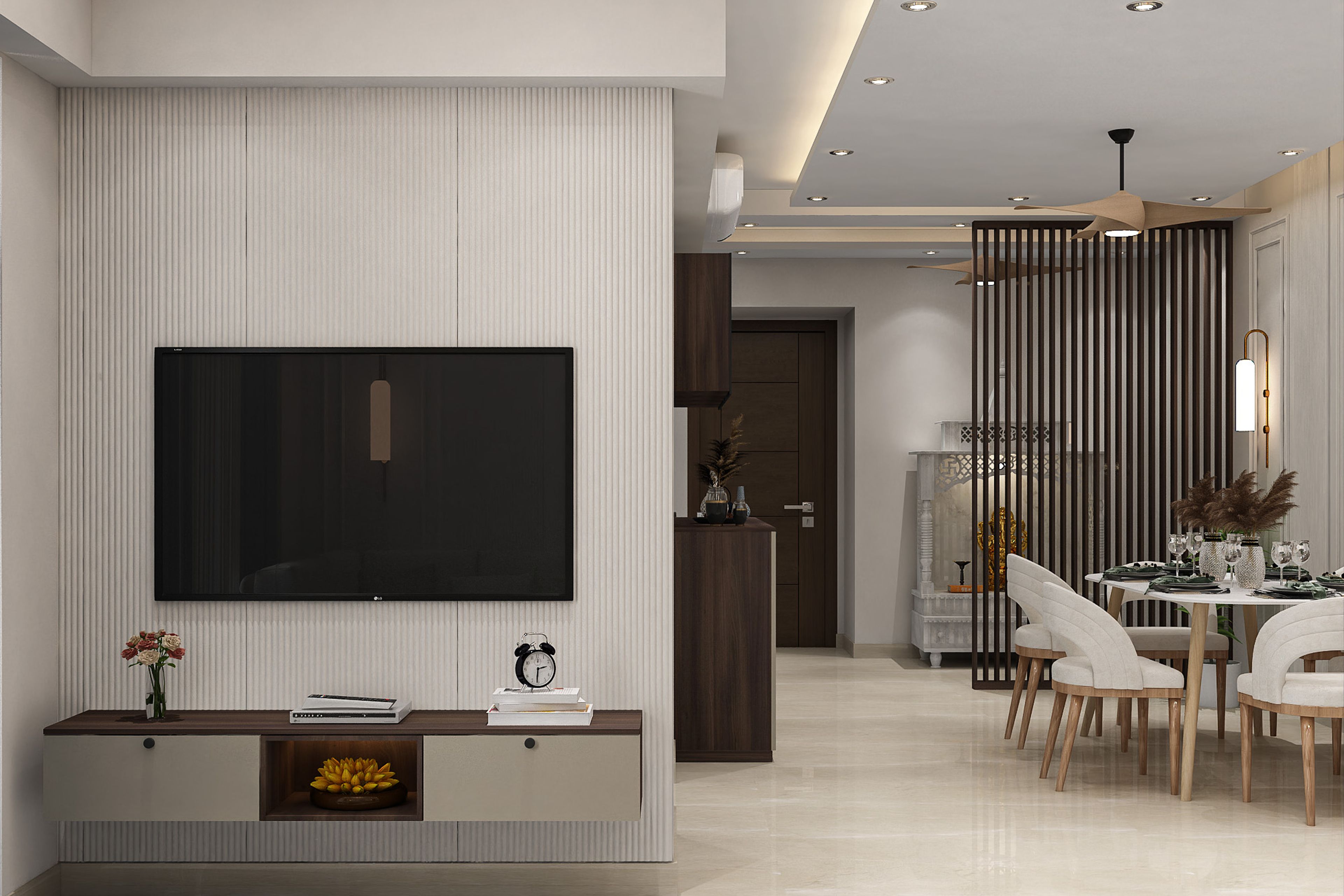 Contemporary TV Unit Design with Drawers and Open Rack Storage