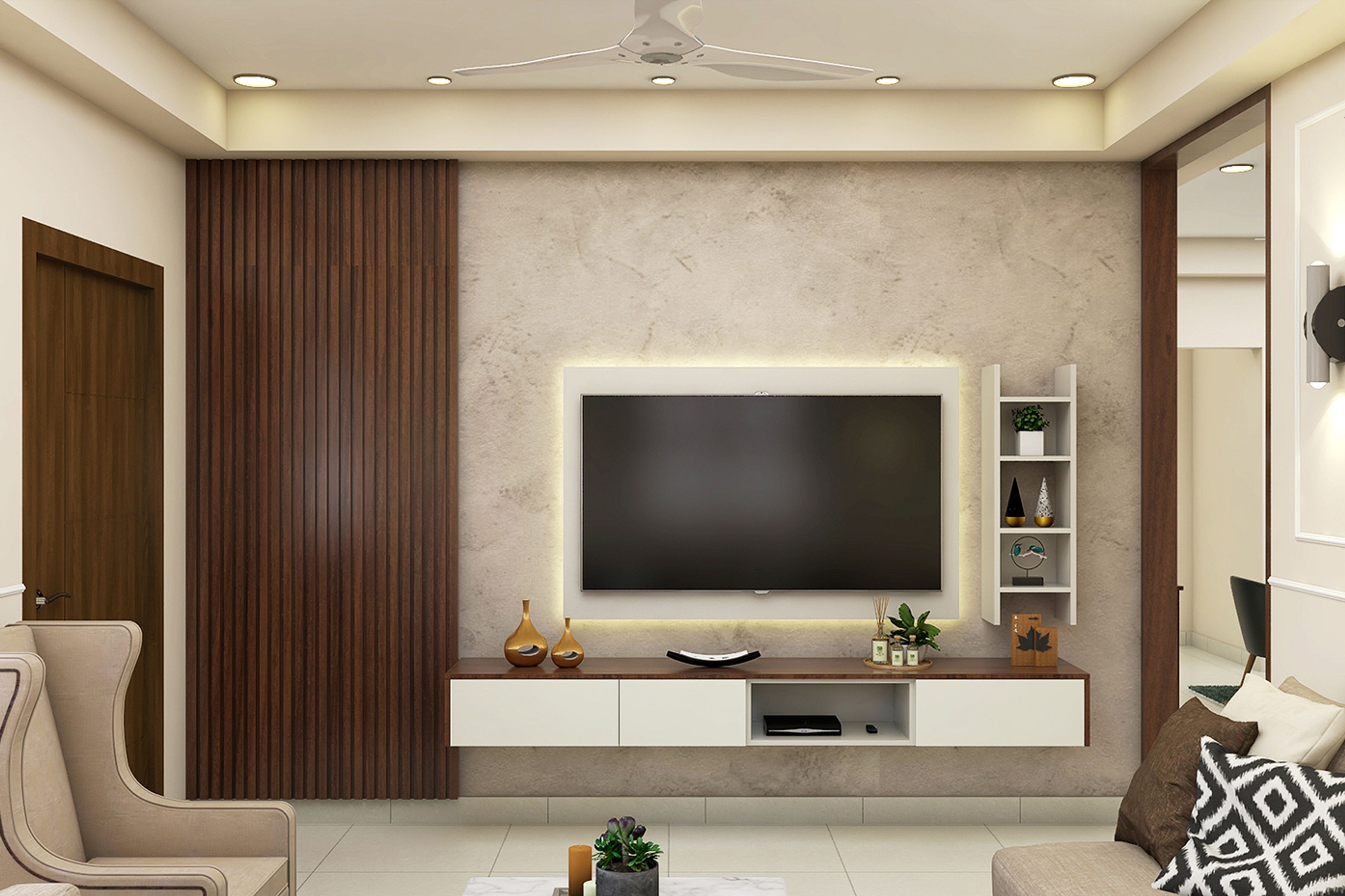 Contemporary Wall-Mounted TV Unit Design with Wood Backpanel