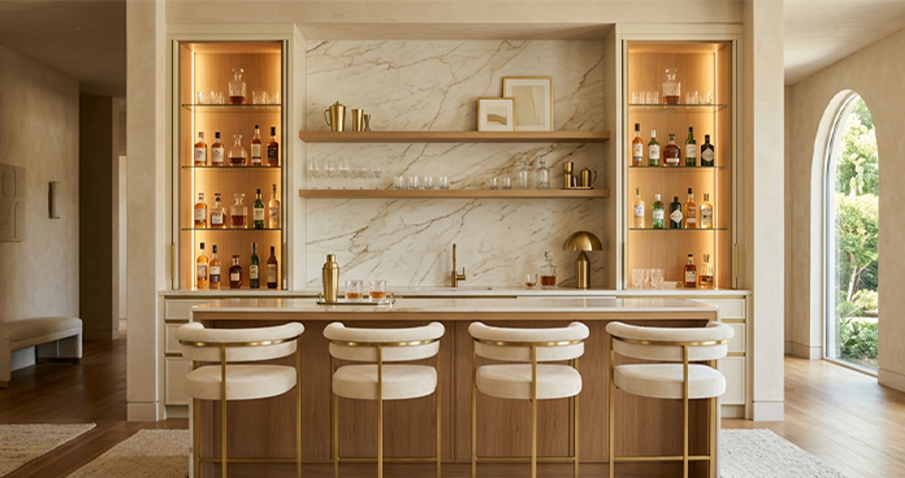 Black Home Bar Design with Open Display