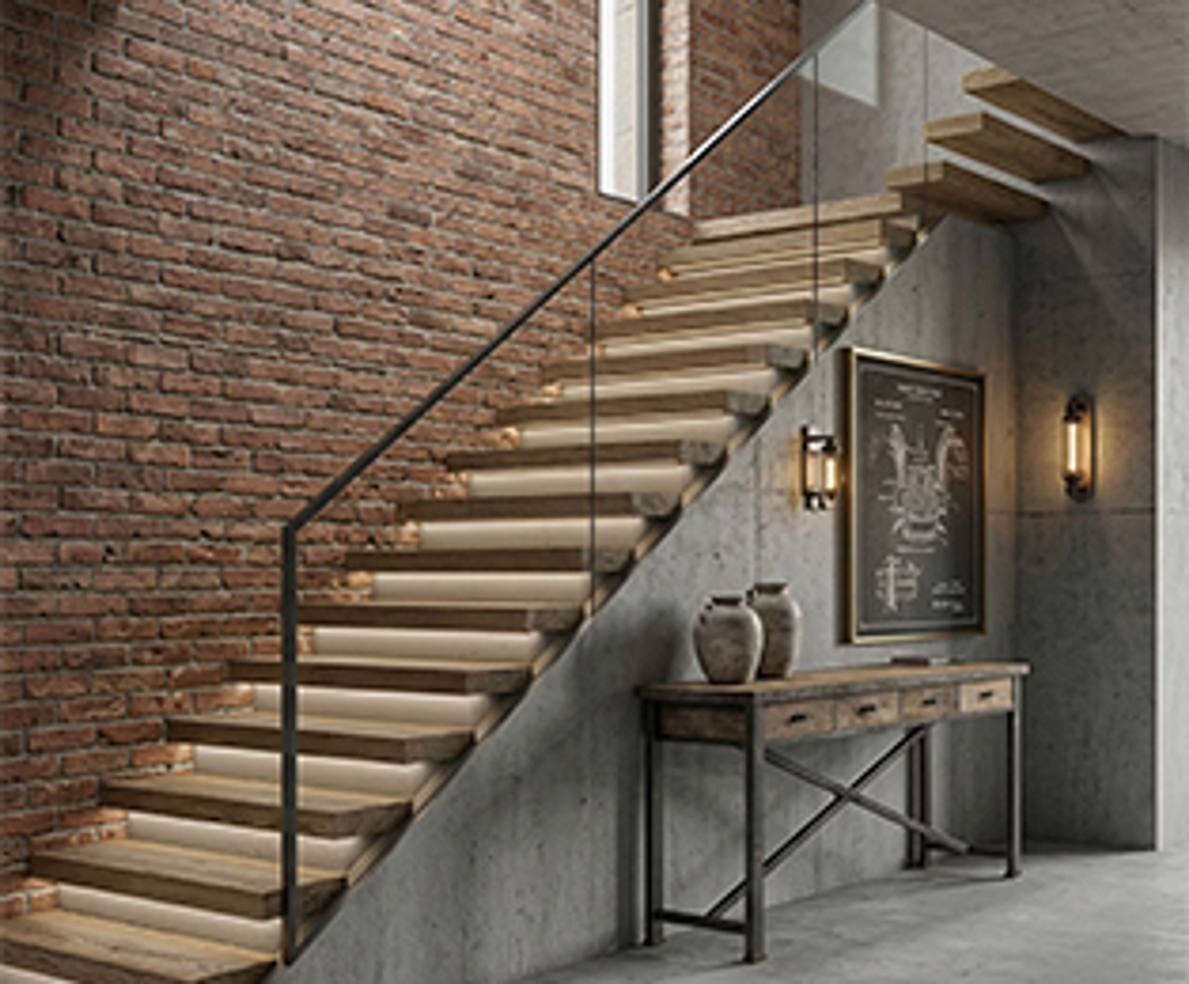 Staircase Design with Wooden Steps and Iron Railings
