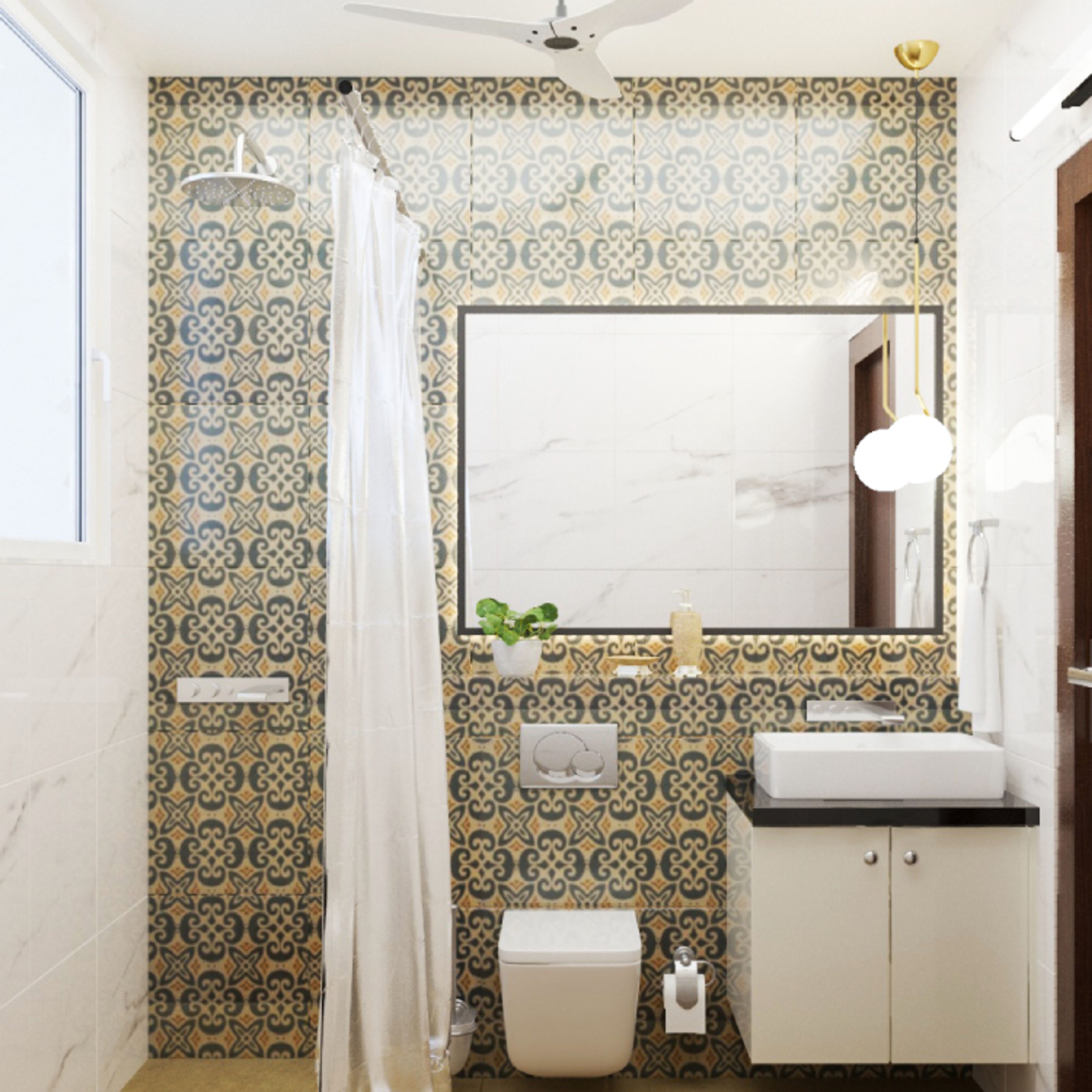 Modern White Bathroom Design With Shutter Cabinet