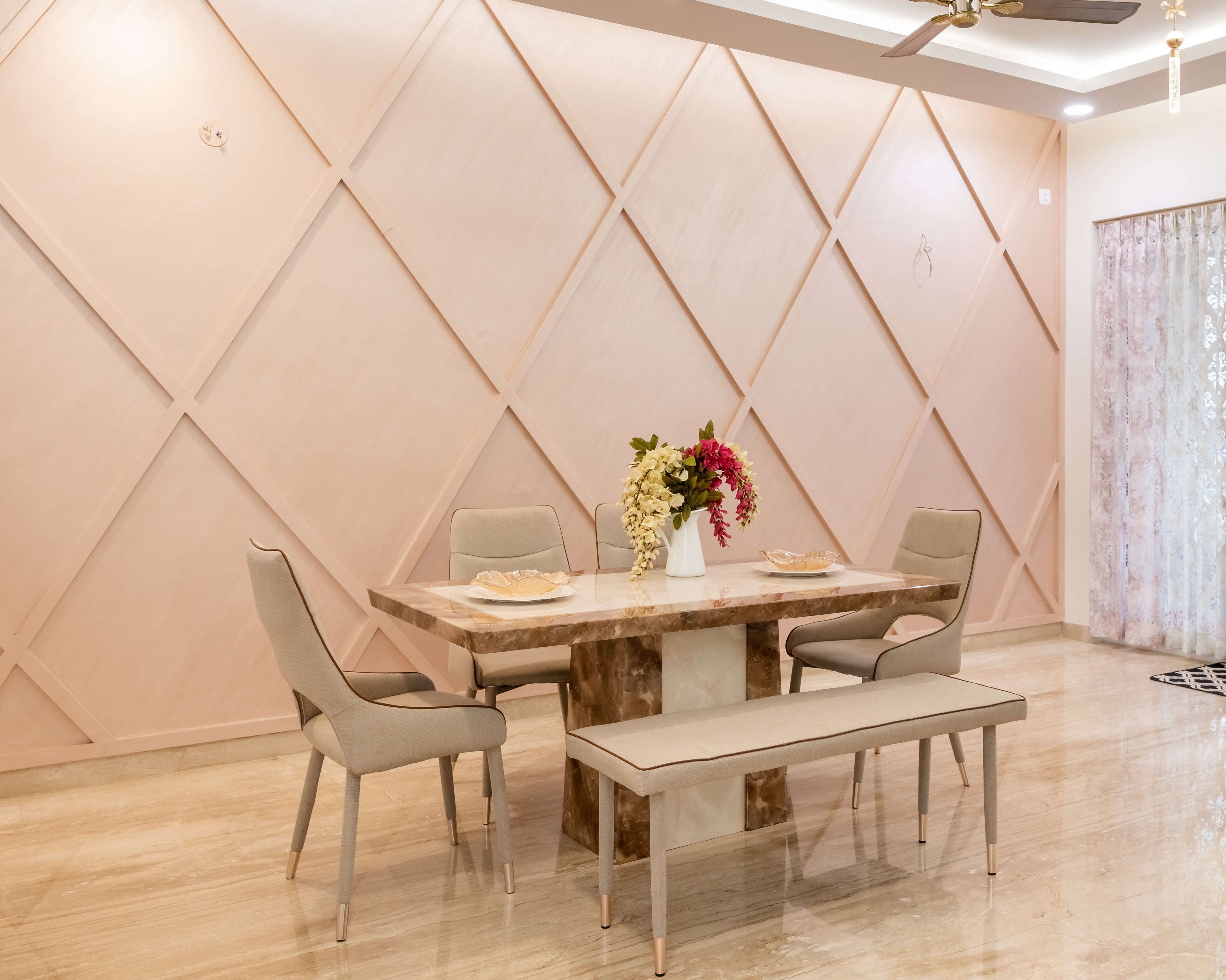 Modern Wall Panelling With Beige Trims - Livspace