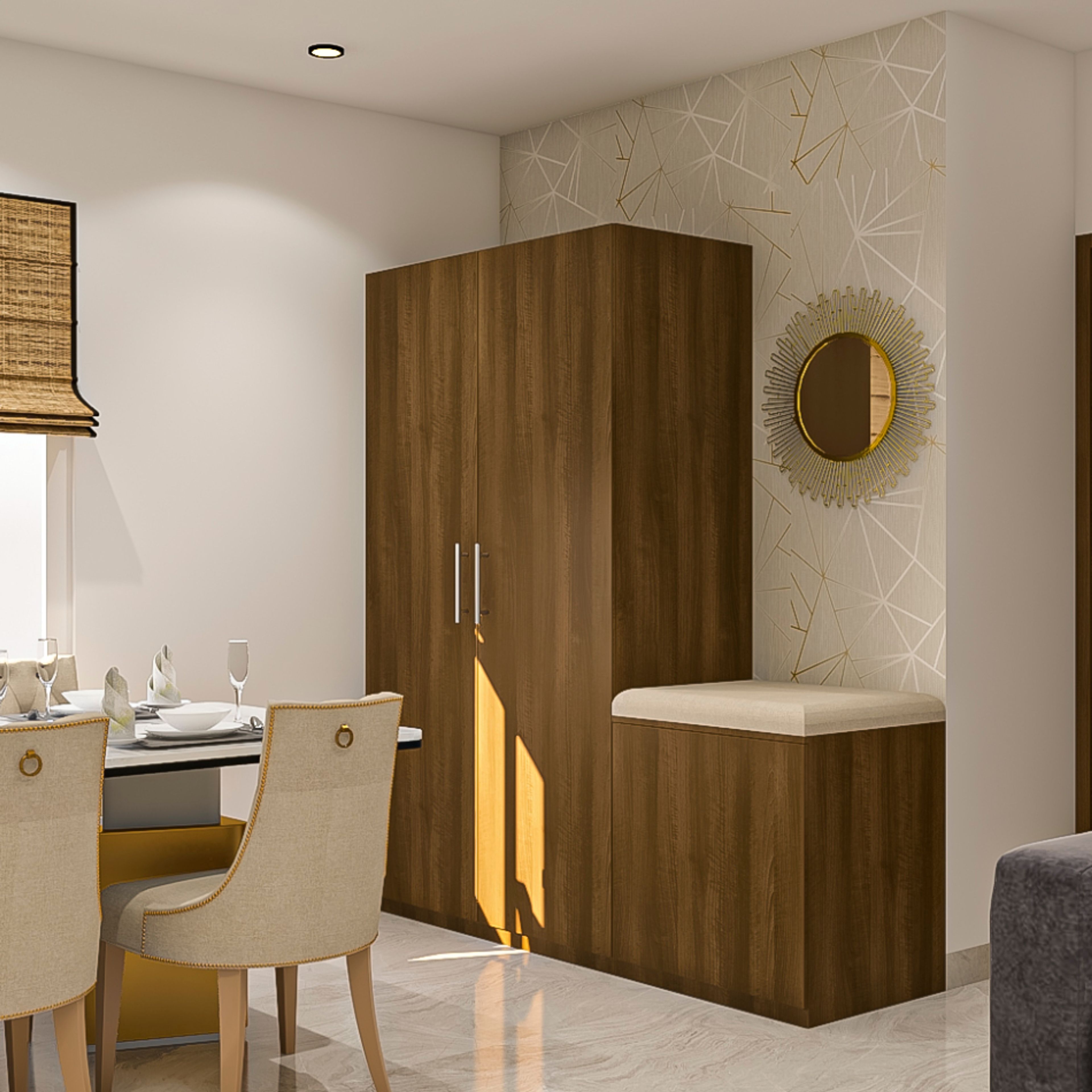 Modern Foyer Design With A Wooden Closed Storage Cabinet