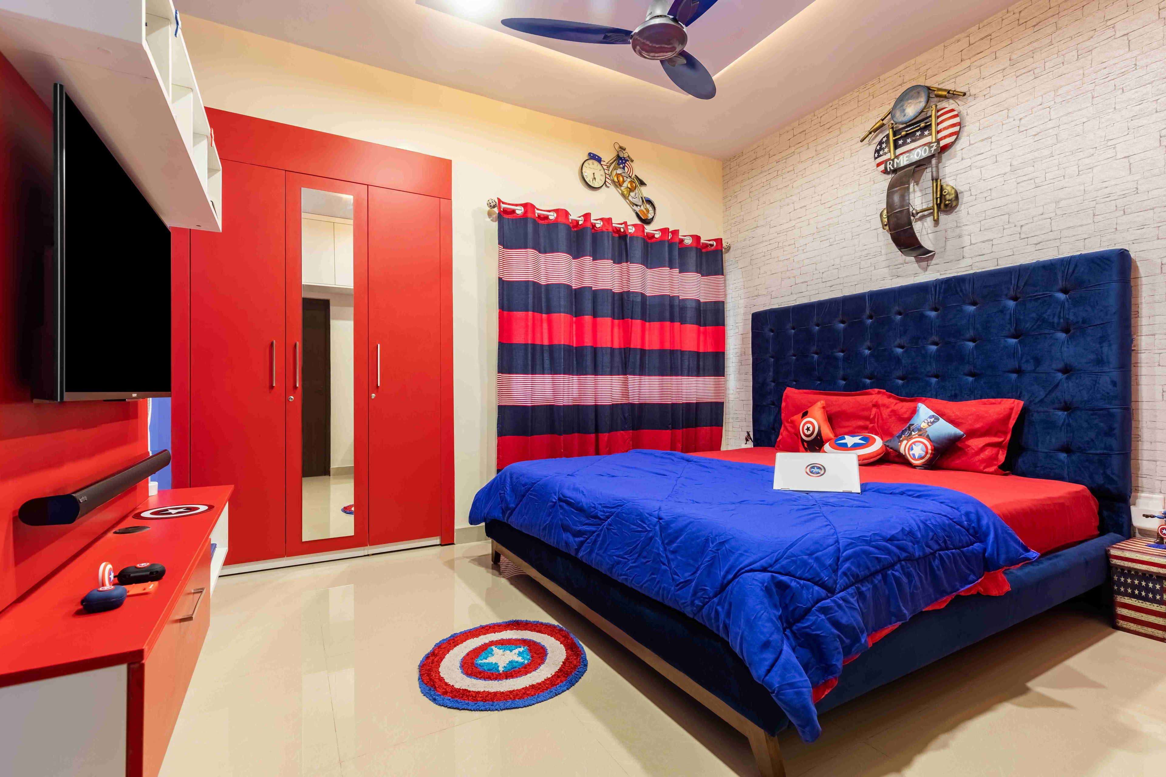 Modern Bedroom Design With A Double Bed And A Wall-Mounted TV Unit