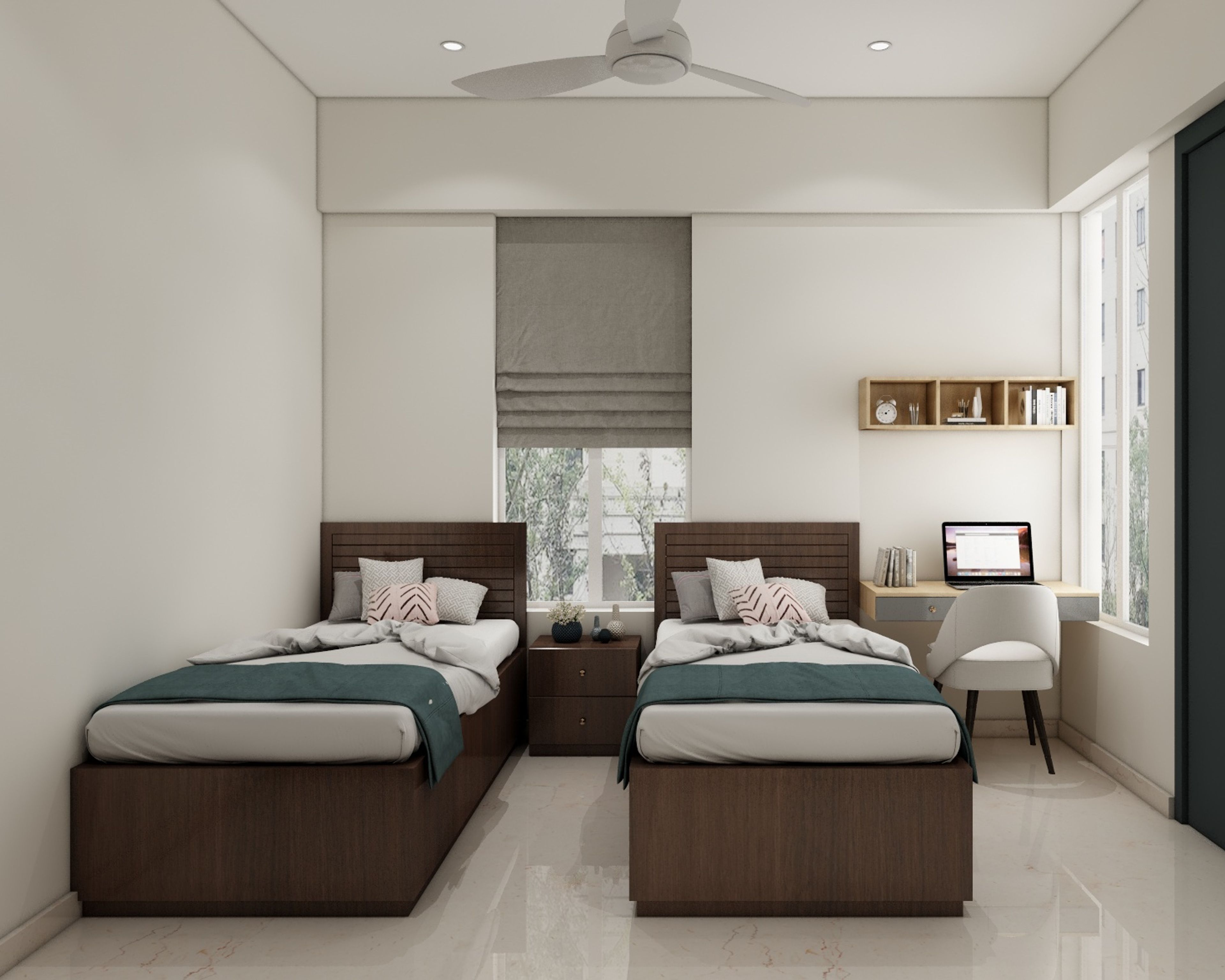 Classic Kids Room Design With Two Wooden Beds