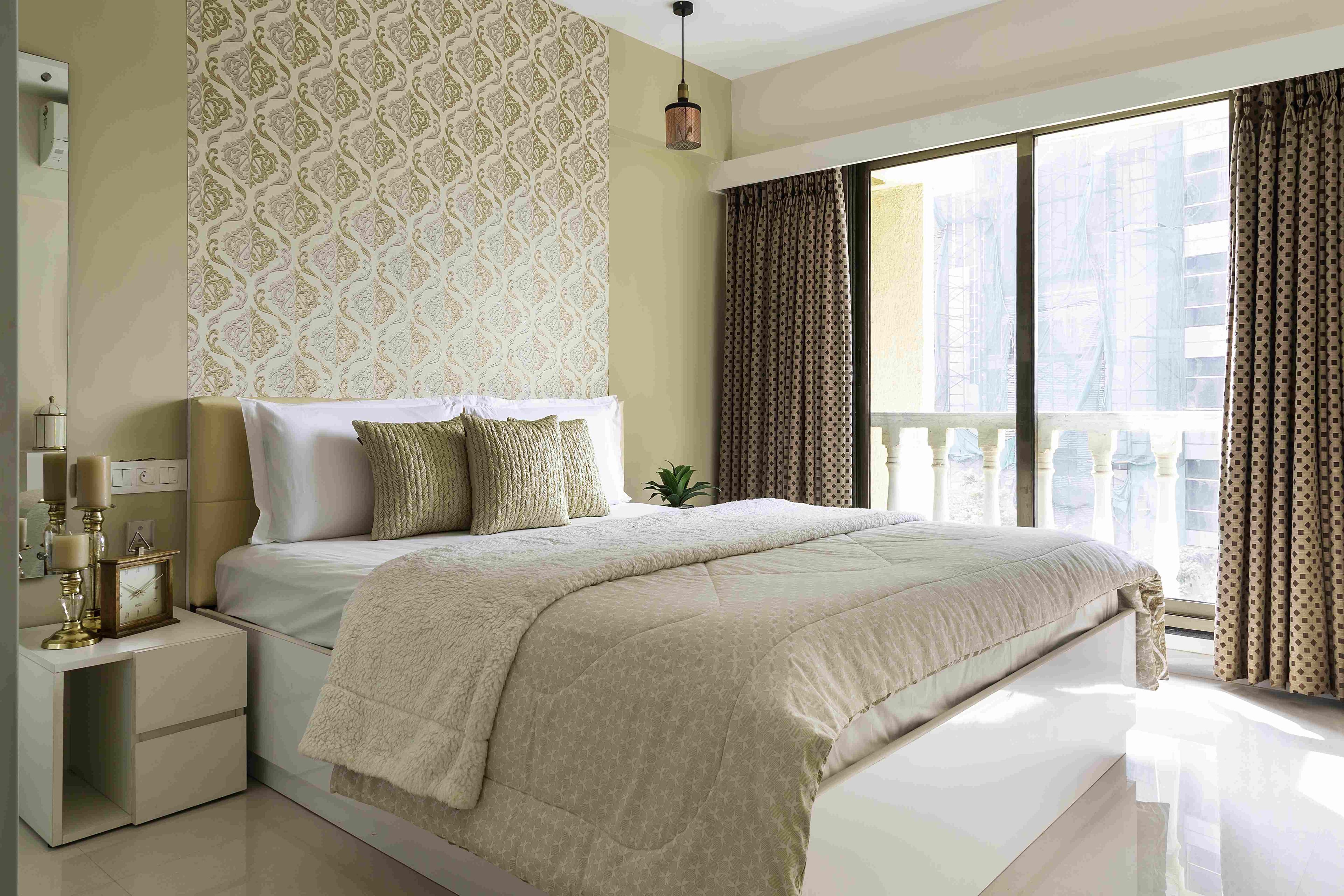 Master Bedroom Design With White Double Bed And Glossy Flooring Tiles - Livspace