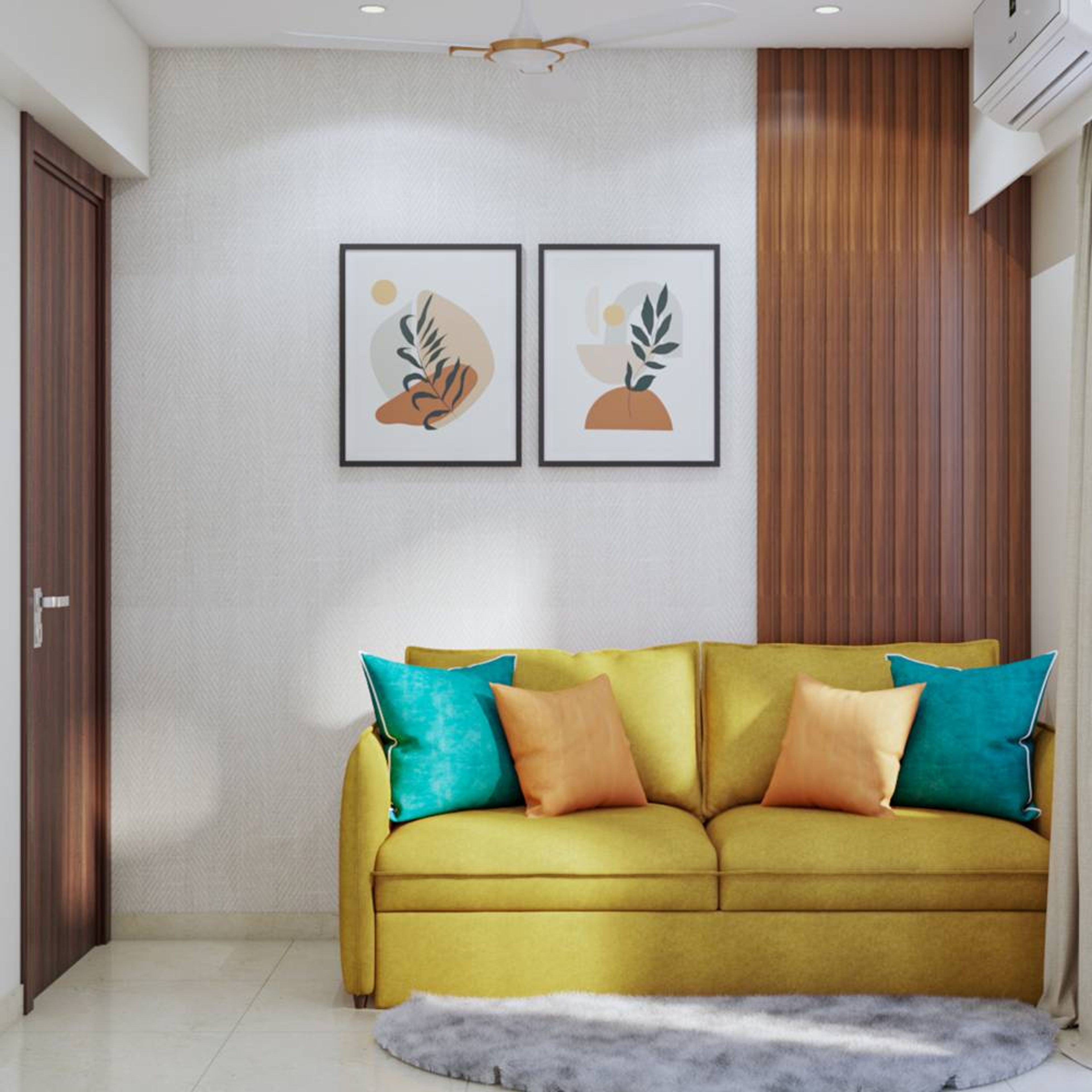 Contemporary Living Room Design with Vibrant Yellow Sofa - Livspace