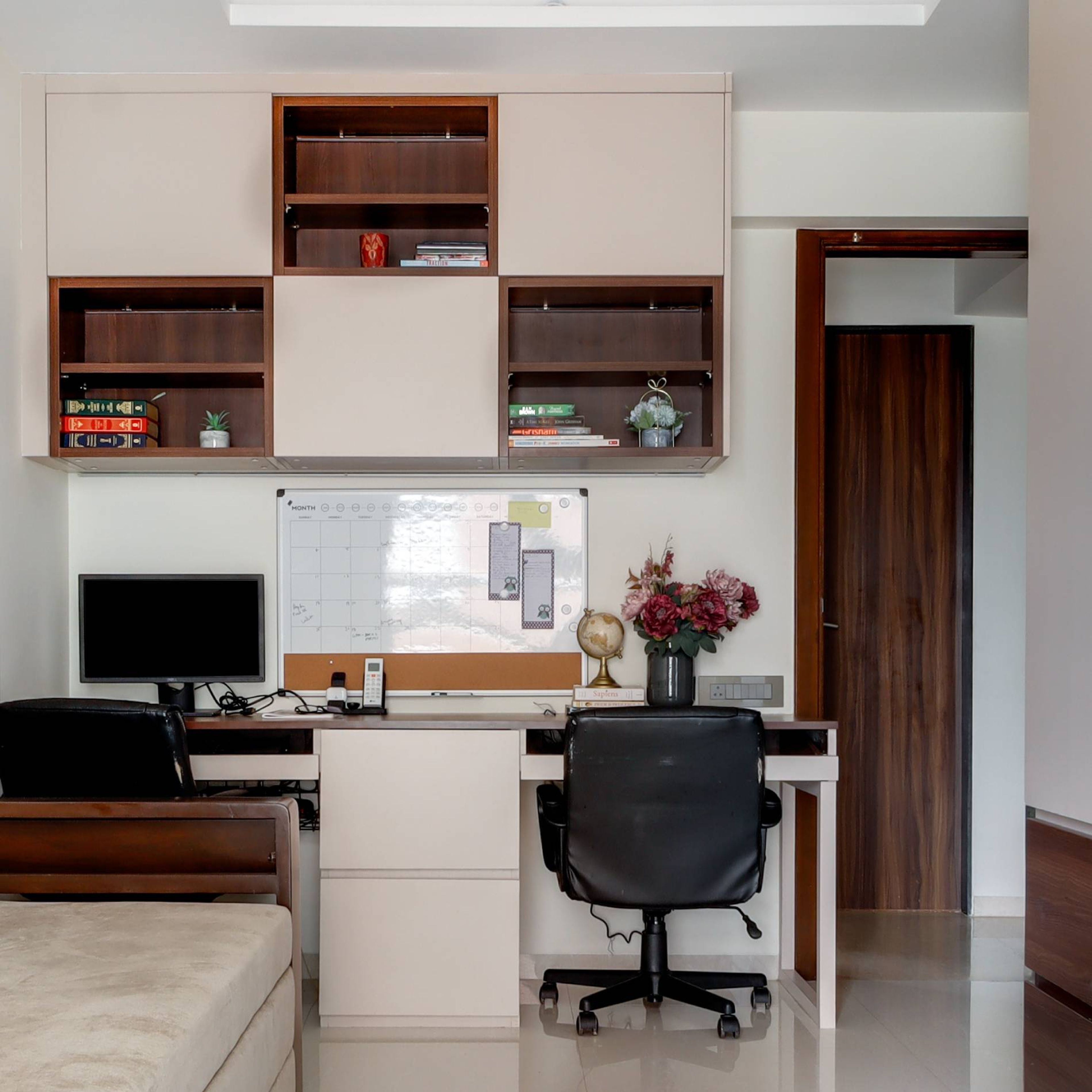 Modern Home Office Design With Wall Shelves