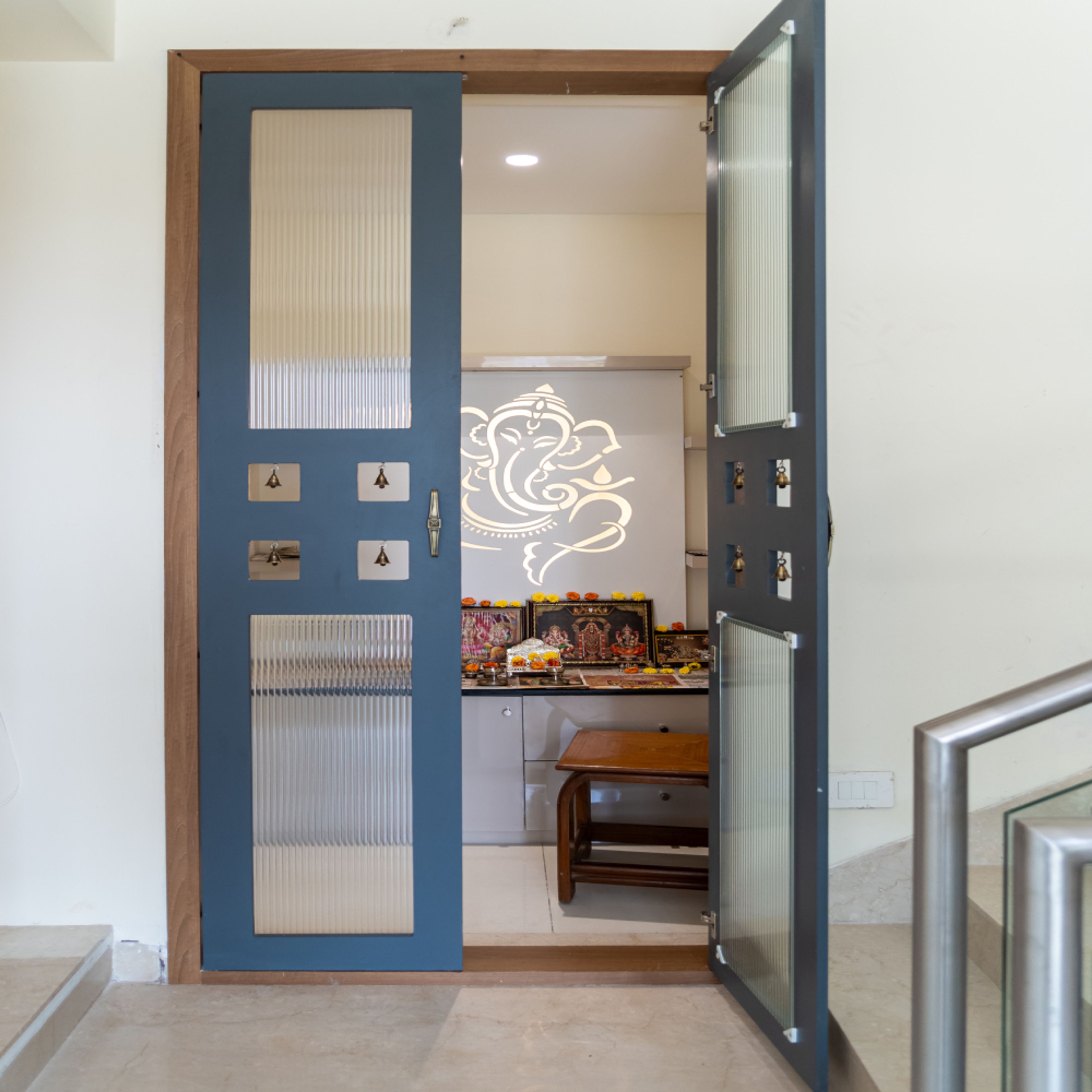 Modern Pooja Room Design in High Gloss Finish