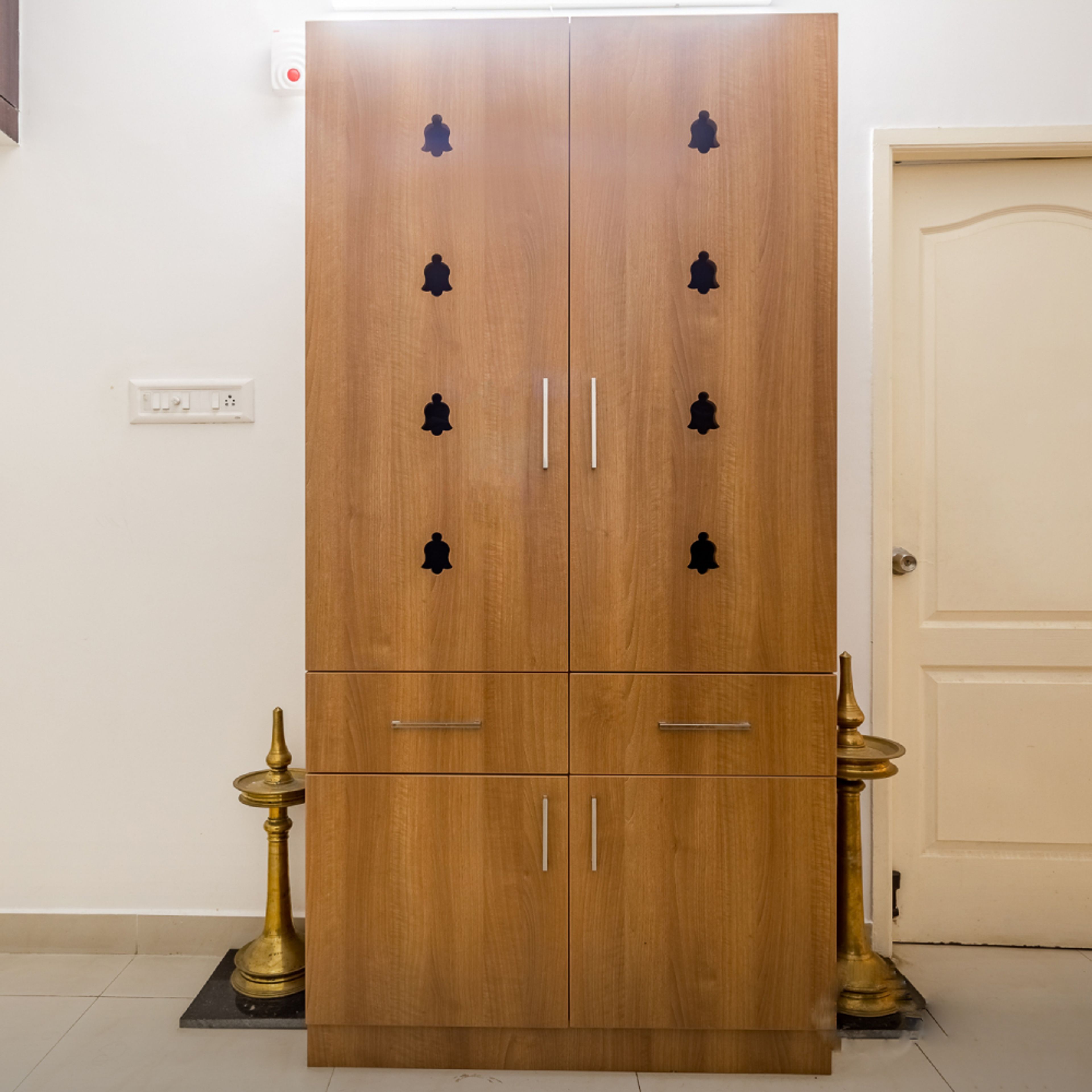 Modern Pooja Mandir Design With A Wooden Finish