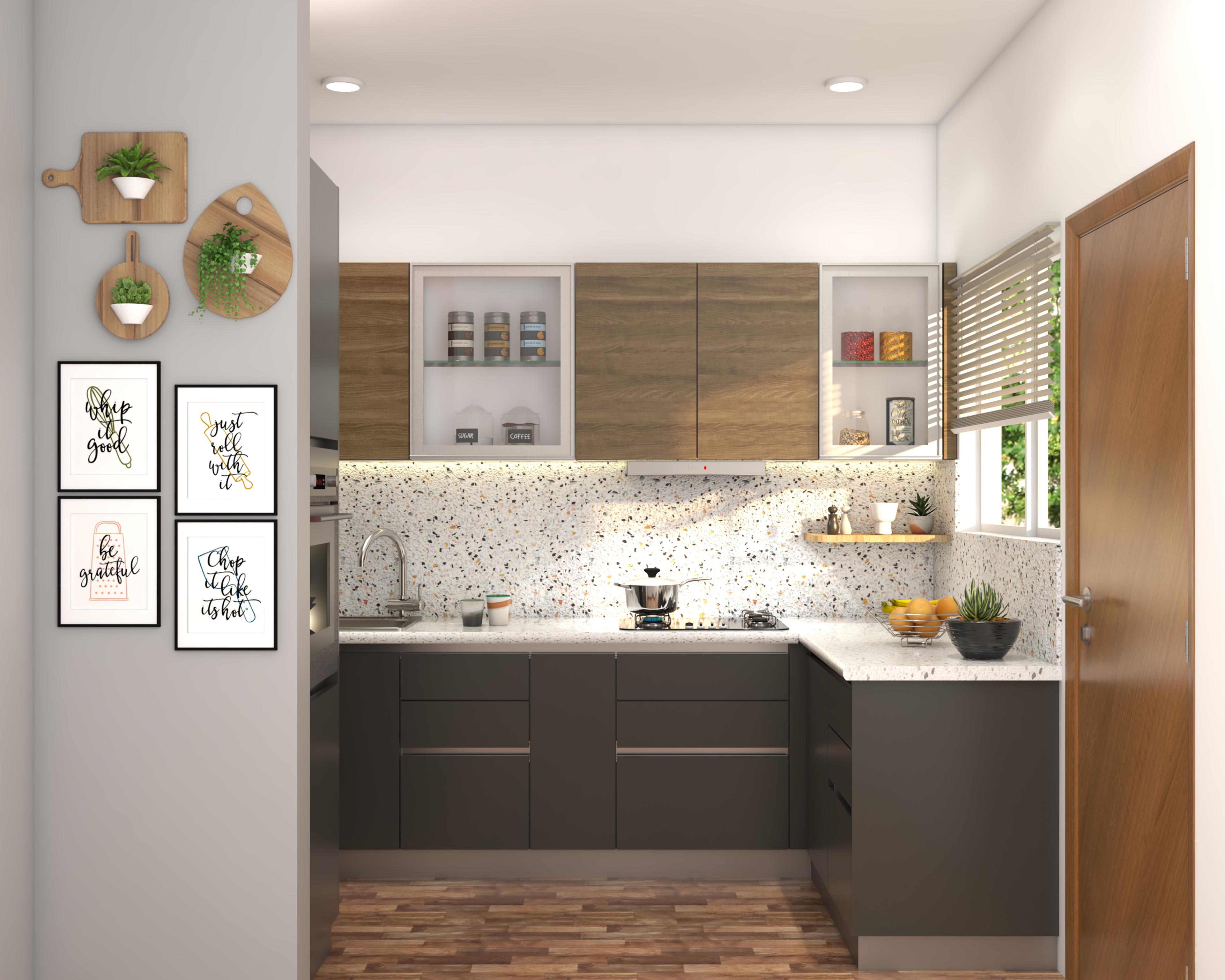 Contemporary Style L-Shaped Modular Kitchen