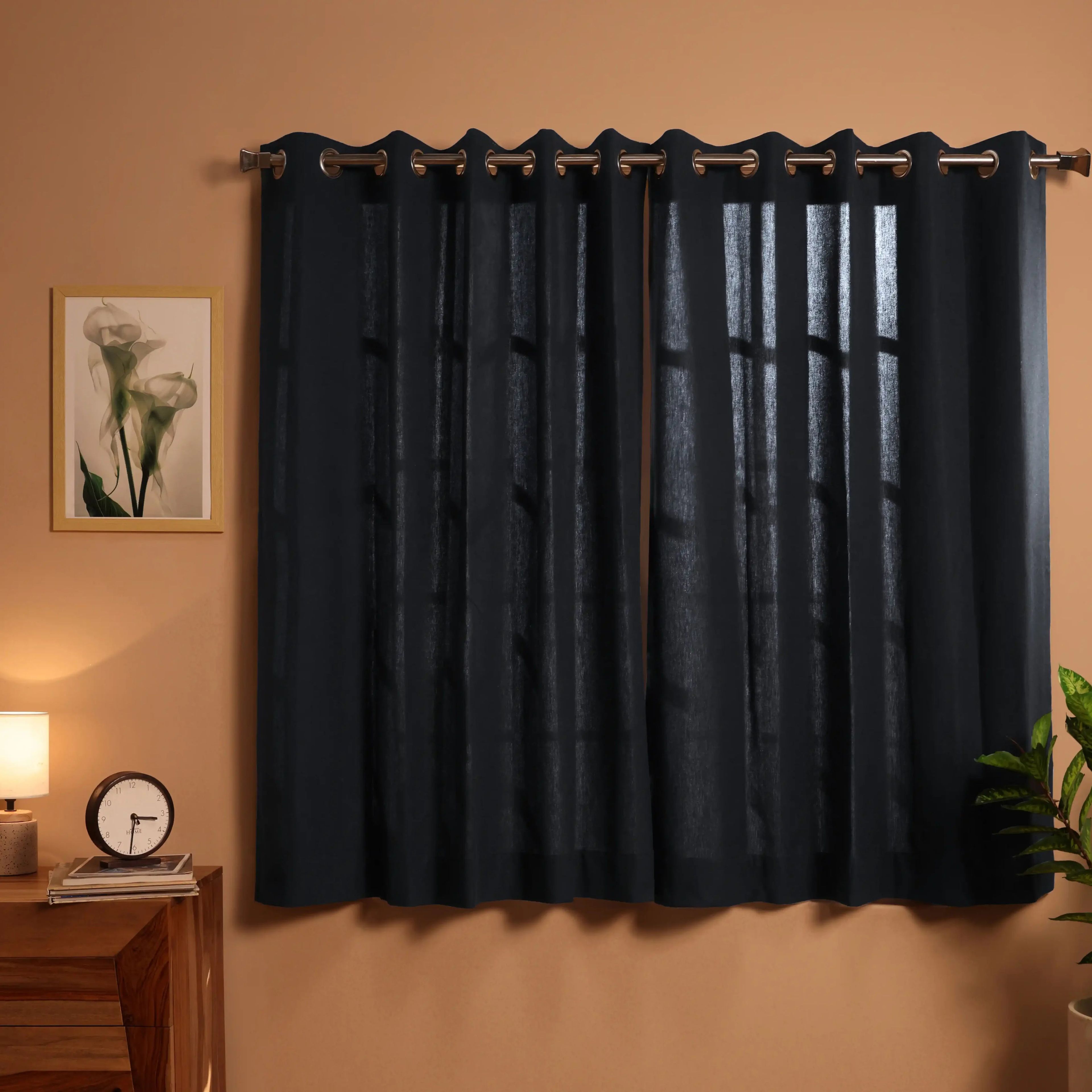 Pelushe Set of 2 100% Cotton Solid Readymade Curtains | Everyday Hues